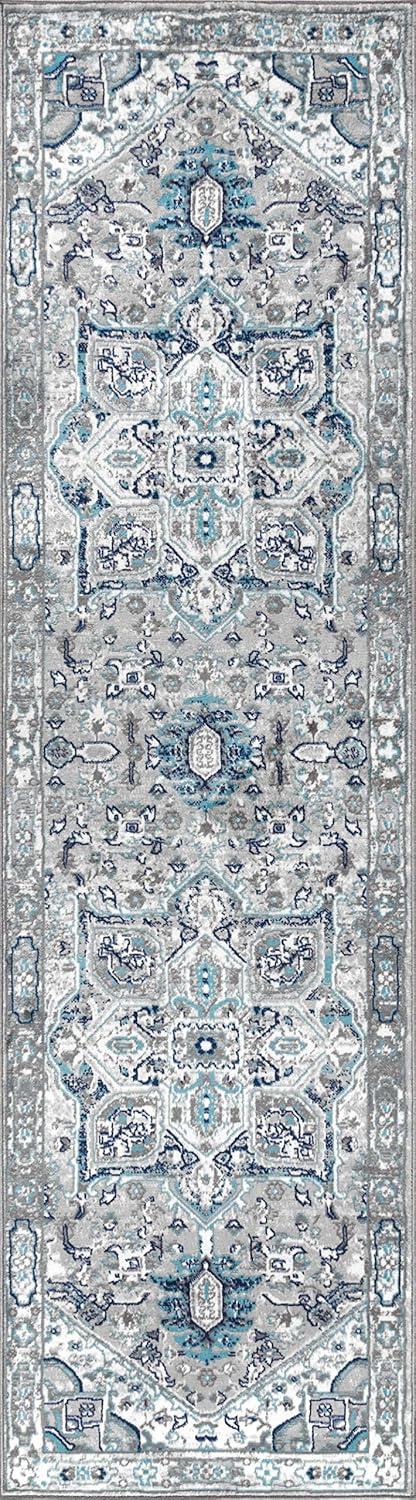 2'x8' Modern Persian Vintage Medallion Runner Rug, Light Grey/Blue - JONATHAN Y