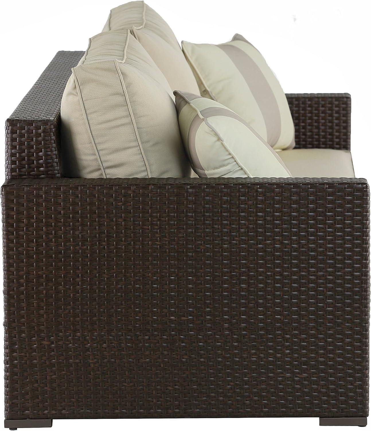 Laguna 71" Brown Wicker Outdoor Sofa with Beige Cushions