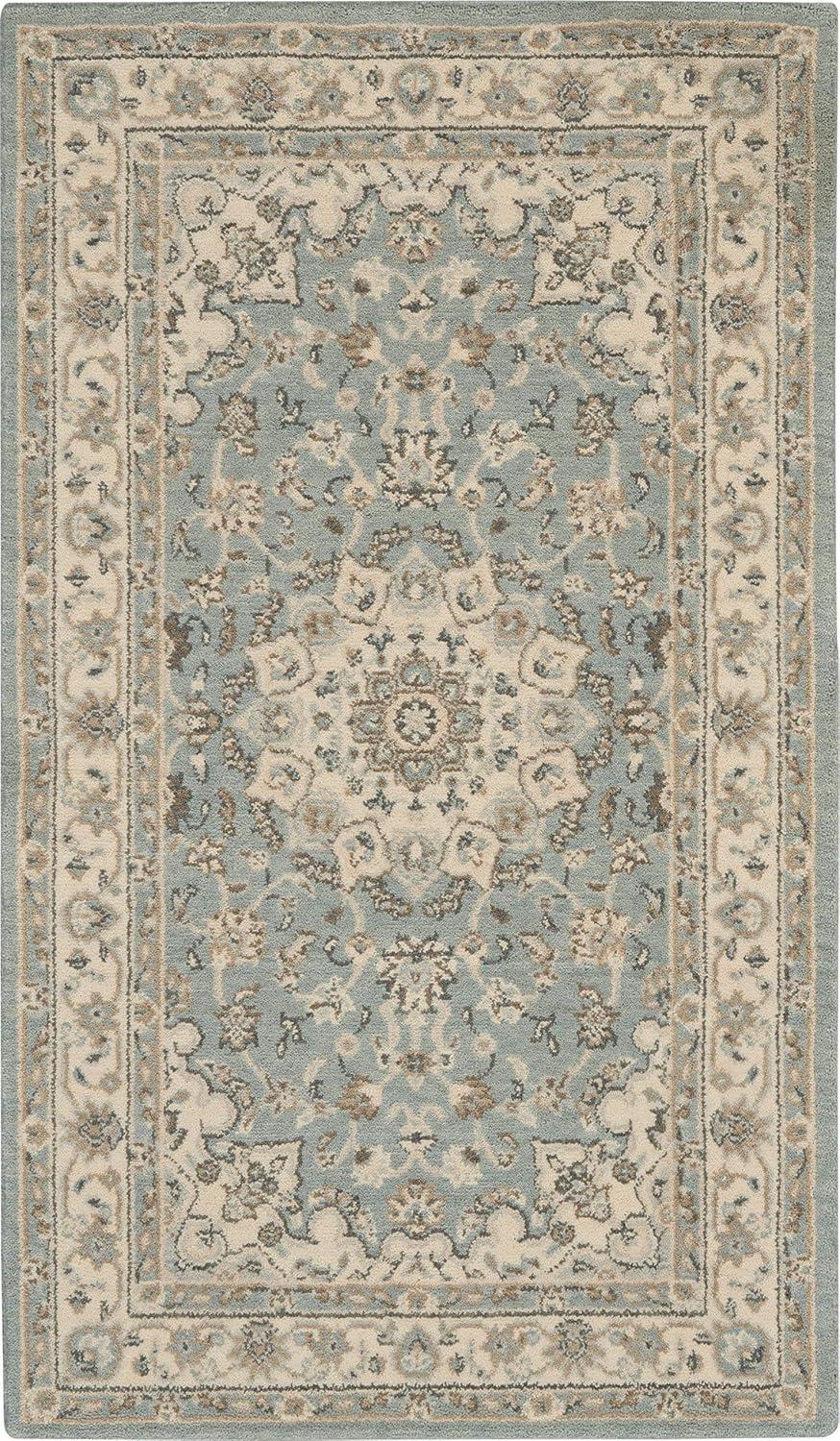 Aqua Ivory Elegance 2'6" x 4'3" Hand-Knotted Wool Blend Area Rug