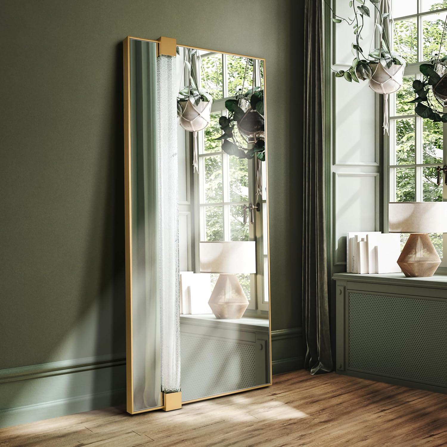 Empire Art Direct "Gleaming Horizon Wall Mirror" 40"x80" with Textured Acrylic Embellished, on Gold Iron Frame