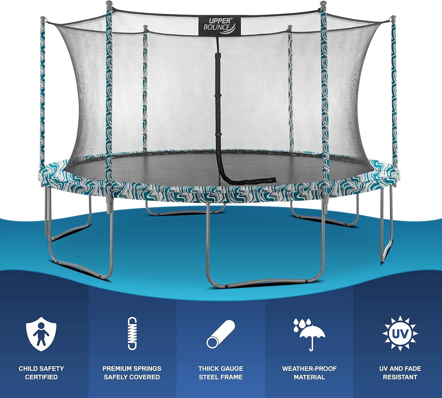 Machrus Upper Bounce 15 FT Round Trampoline Set with Safety Enclosure System – Backyard Trampoline - Outdoor Trampoline for Kids - Adults