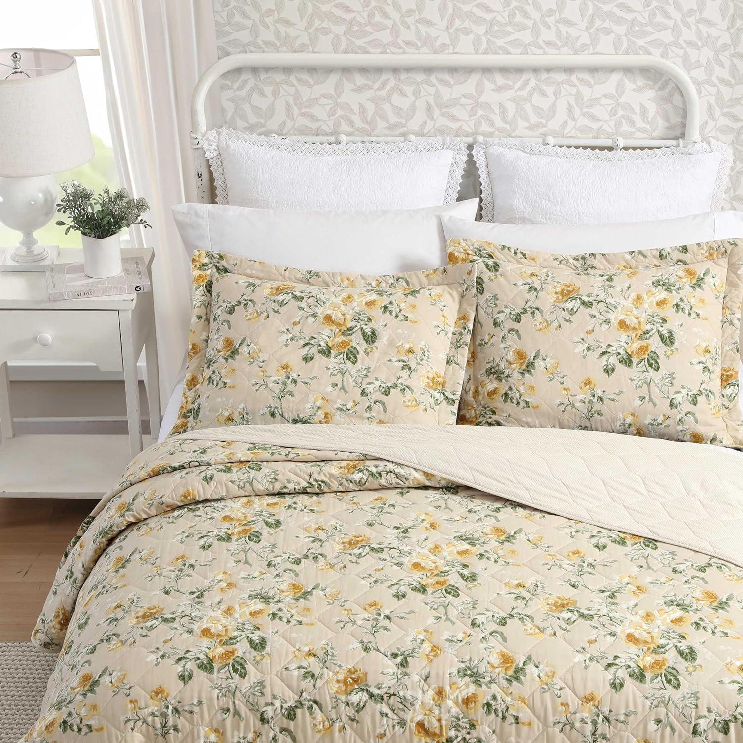 Laura Ashley Laura Ashley Roses Cotton Reversible Gold Quilt Set