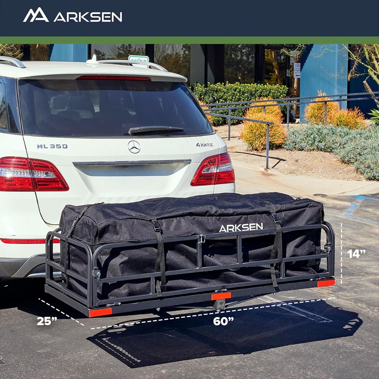 Arksen 60" Cargo Hauler Carrier Hitch Mounted Luggage Basket with Cargo Bag Combo