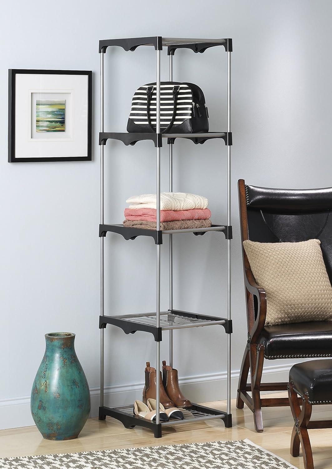 Whitmor 5-Tier Silver Steel Closet Organizer with Plastic Connectors