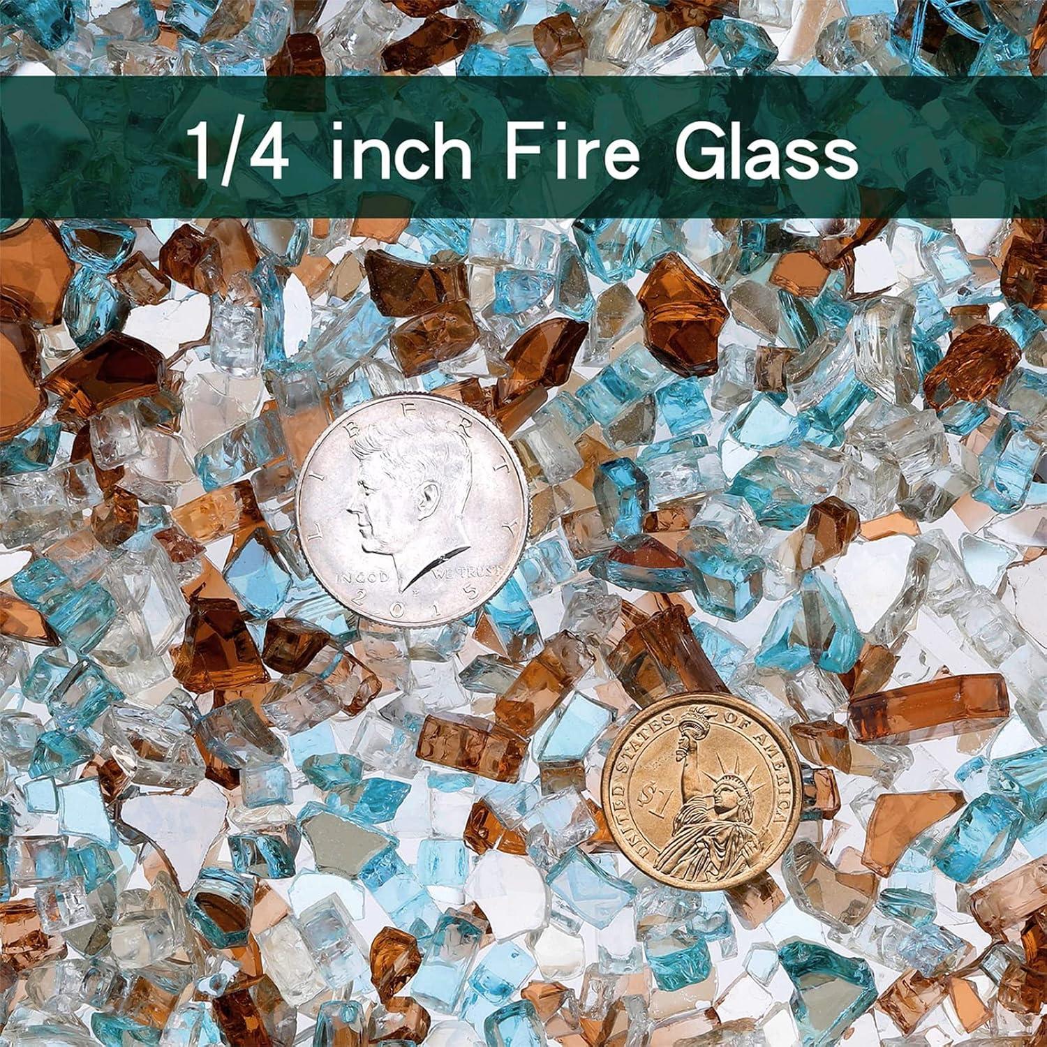 Only Fire 1/4" Aqua Blue Reflective Fire Glass Rocks, 10 lb, Decorate your garden, backyard, fish tank