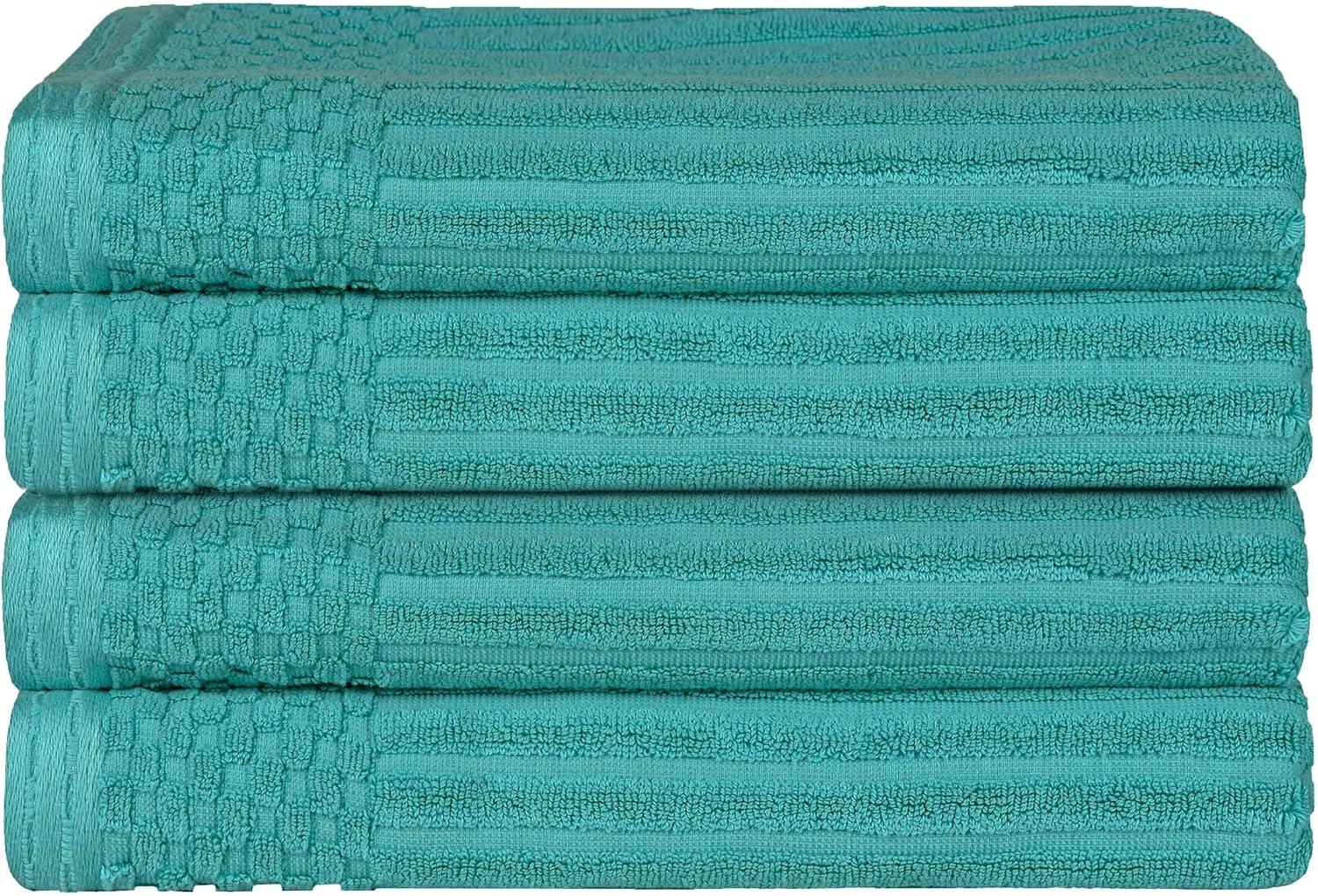Superior Soho Ribbed Cotton Absorbent Bath Towel Set of 4, Turquoise