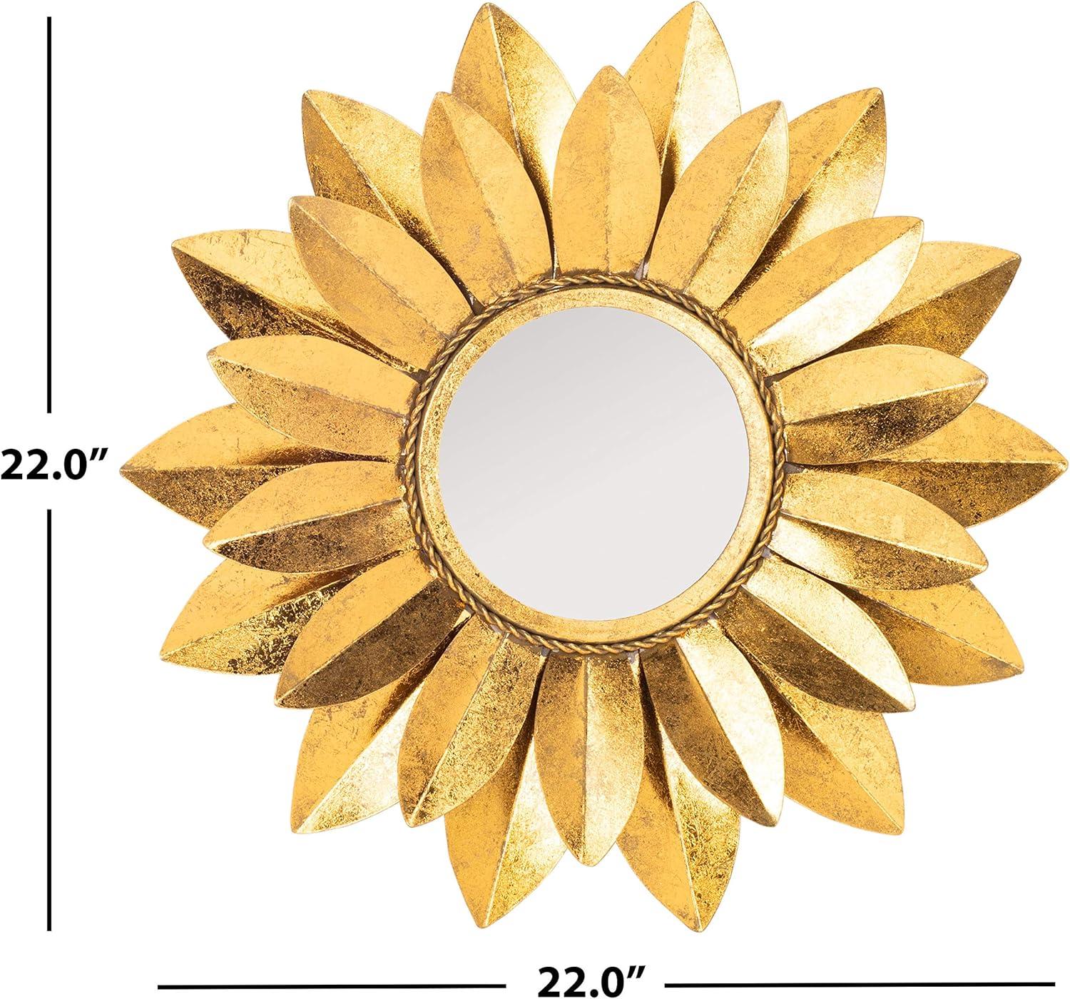 Gold Sunburst Round Mirror with Wood Frame