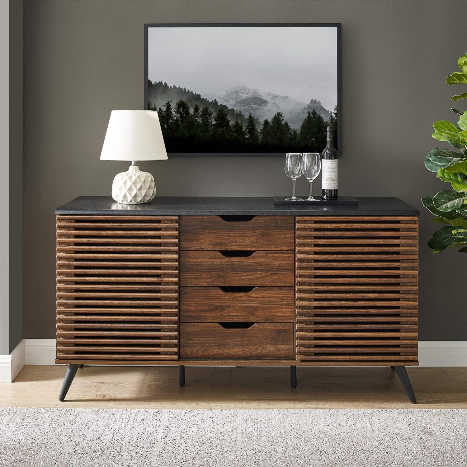 Walker Edison Havana 59" Engineered Wood Sideboard in Ebony/Dark Walnut