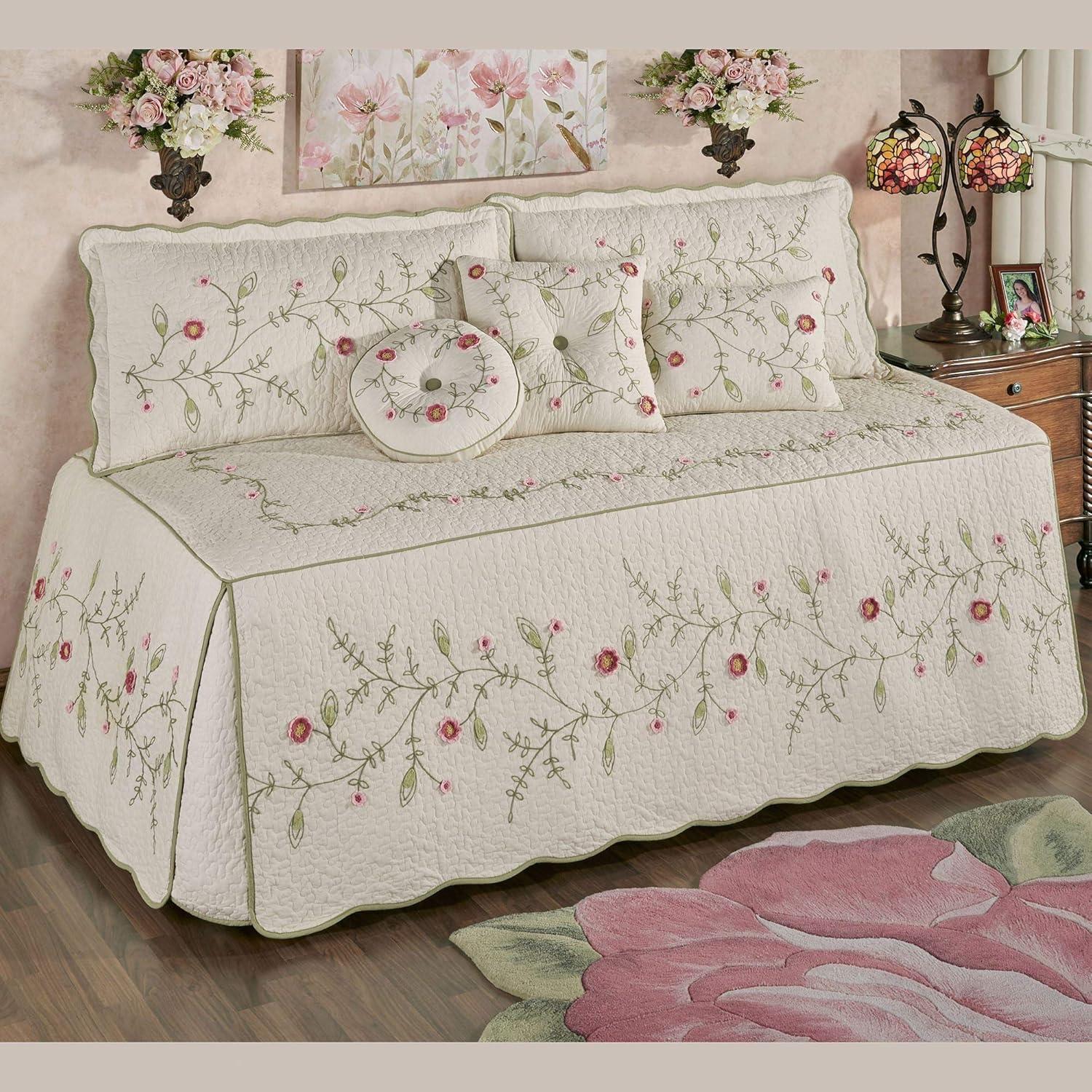 Touch of Class Country Off White Floral Crochet Stitch Cotton Quilted Bedspread, King