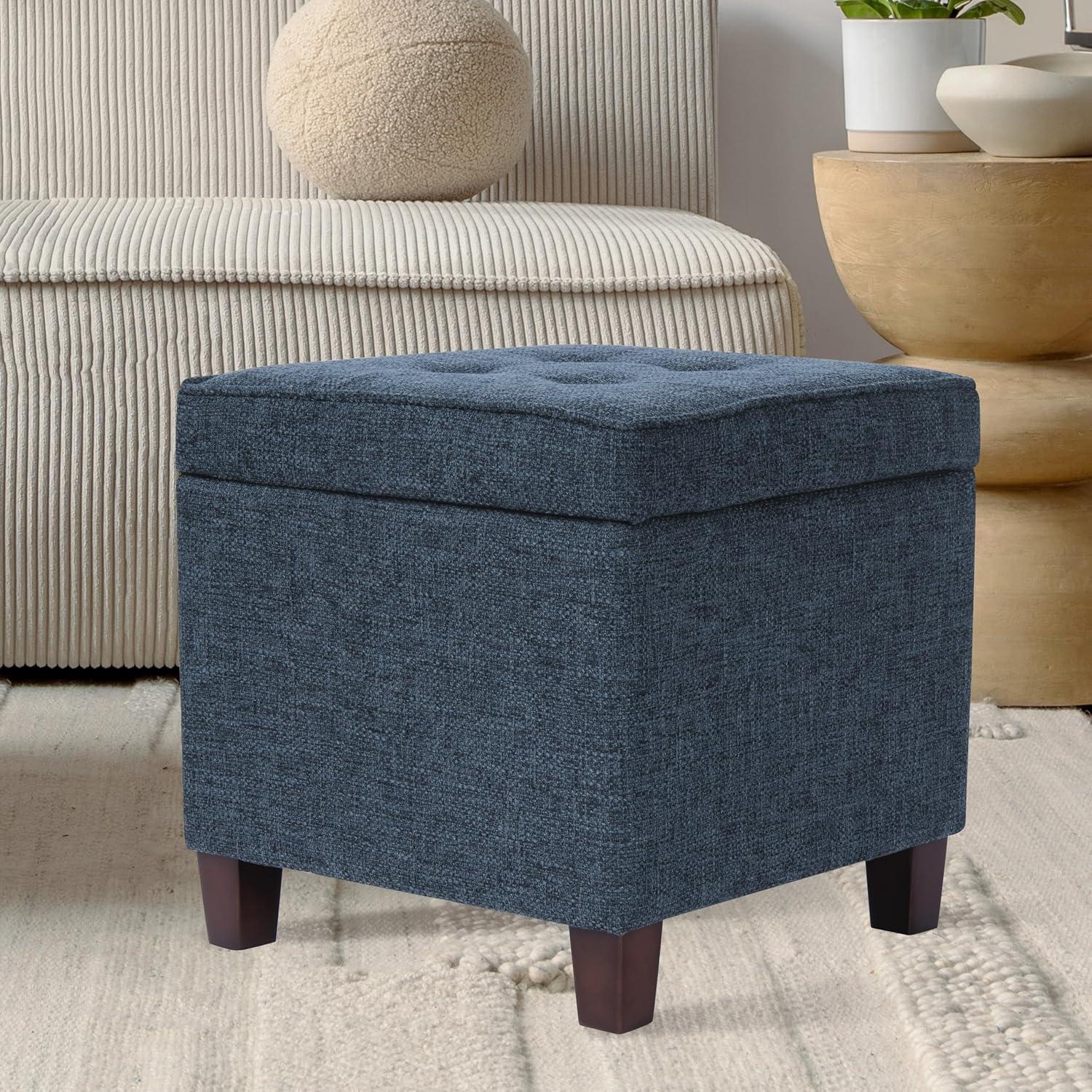 Square Tufted Storage Ottoman - Textured Navy, Small