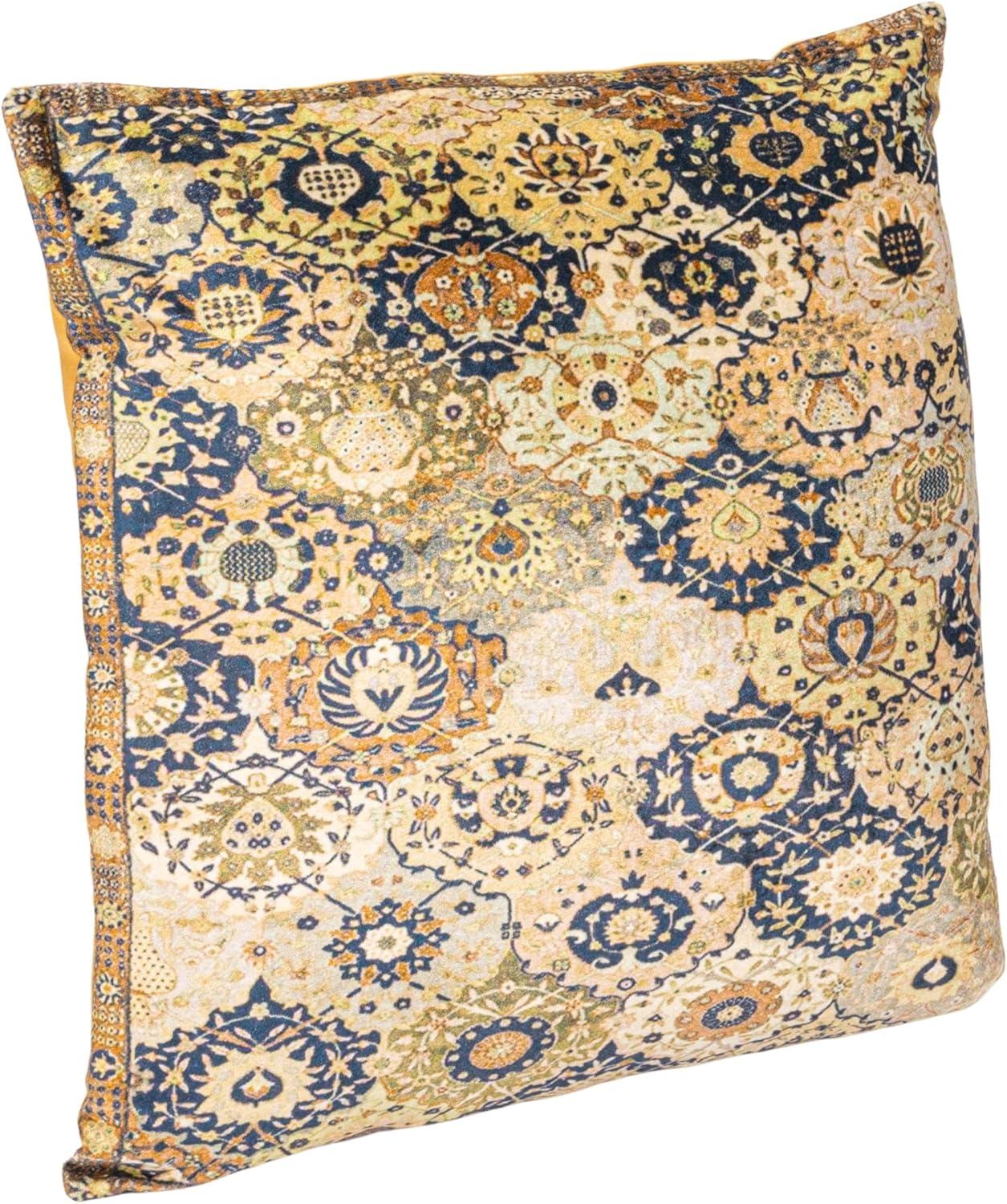 Multicolor Cotton Velvet Square Pillow with Printed Design, 20"