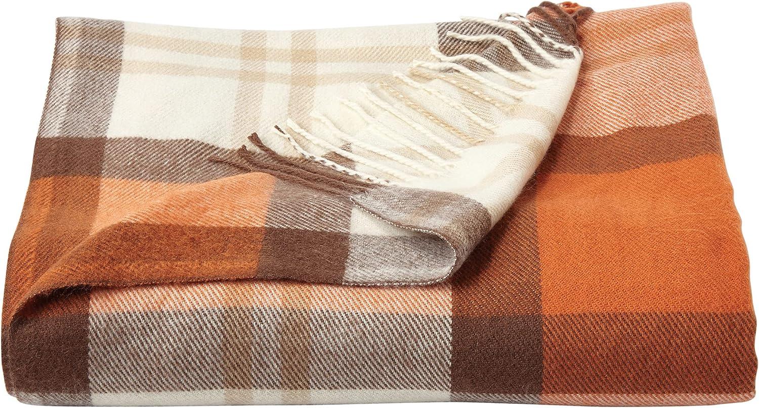 LHC 66-Throw016 Oversized Vintage Look Woven Acrylic Faux Cashmere-Feel Plaid Acrylic Throw - Spice Plaid