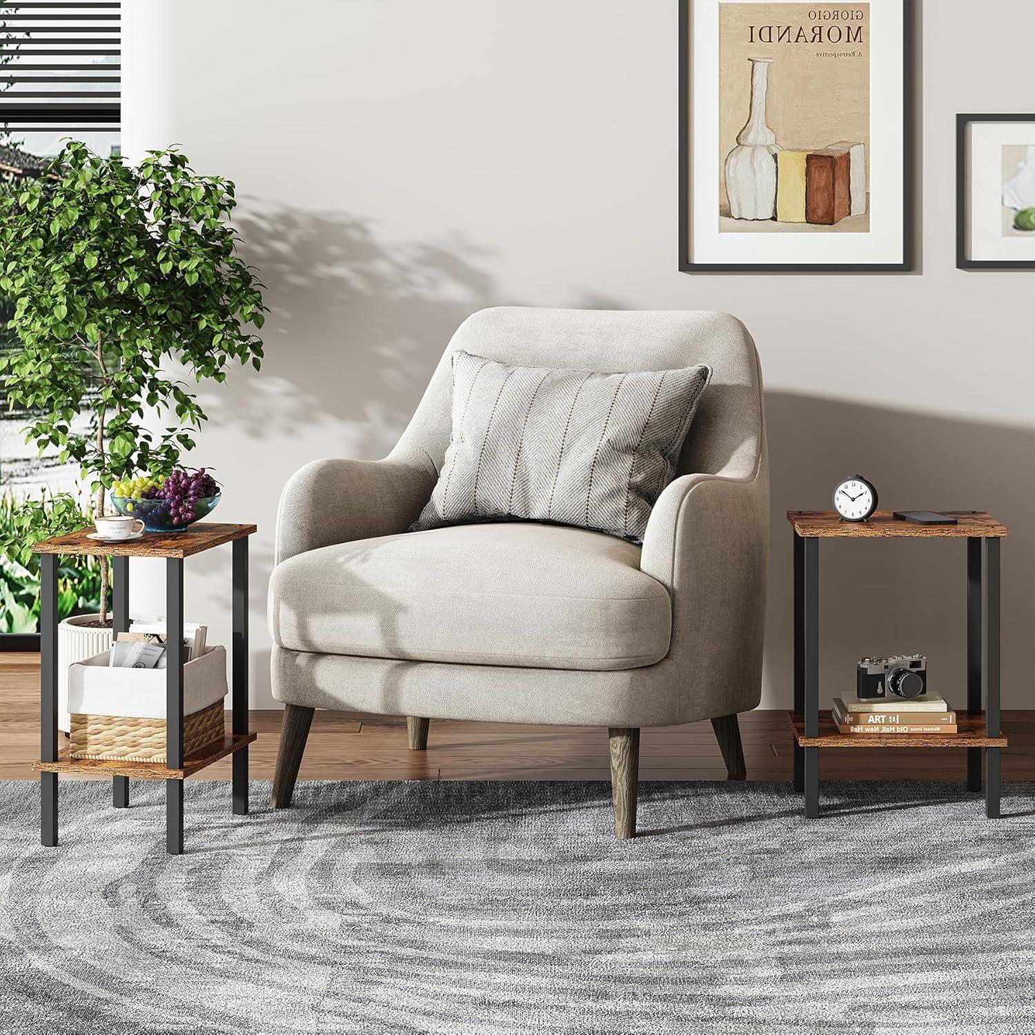 End Table, Set of 2, Side Table, Nightstand, 2-Tier Storage Shelf, Sofa Table for Small Space, Living Room, Bed Room TB01BB035