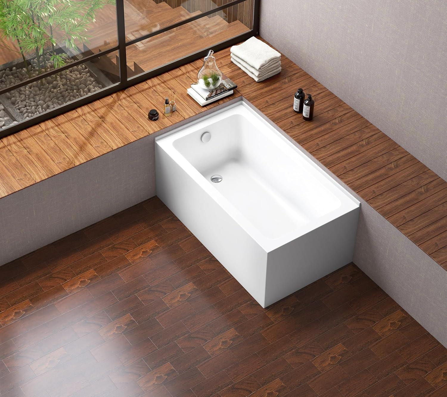 Kingston Brass Aqua Eden 54-Inch Acrylic Rectangular 2-Wall Corner Alcove Tub, Hand Drain