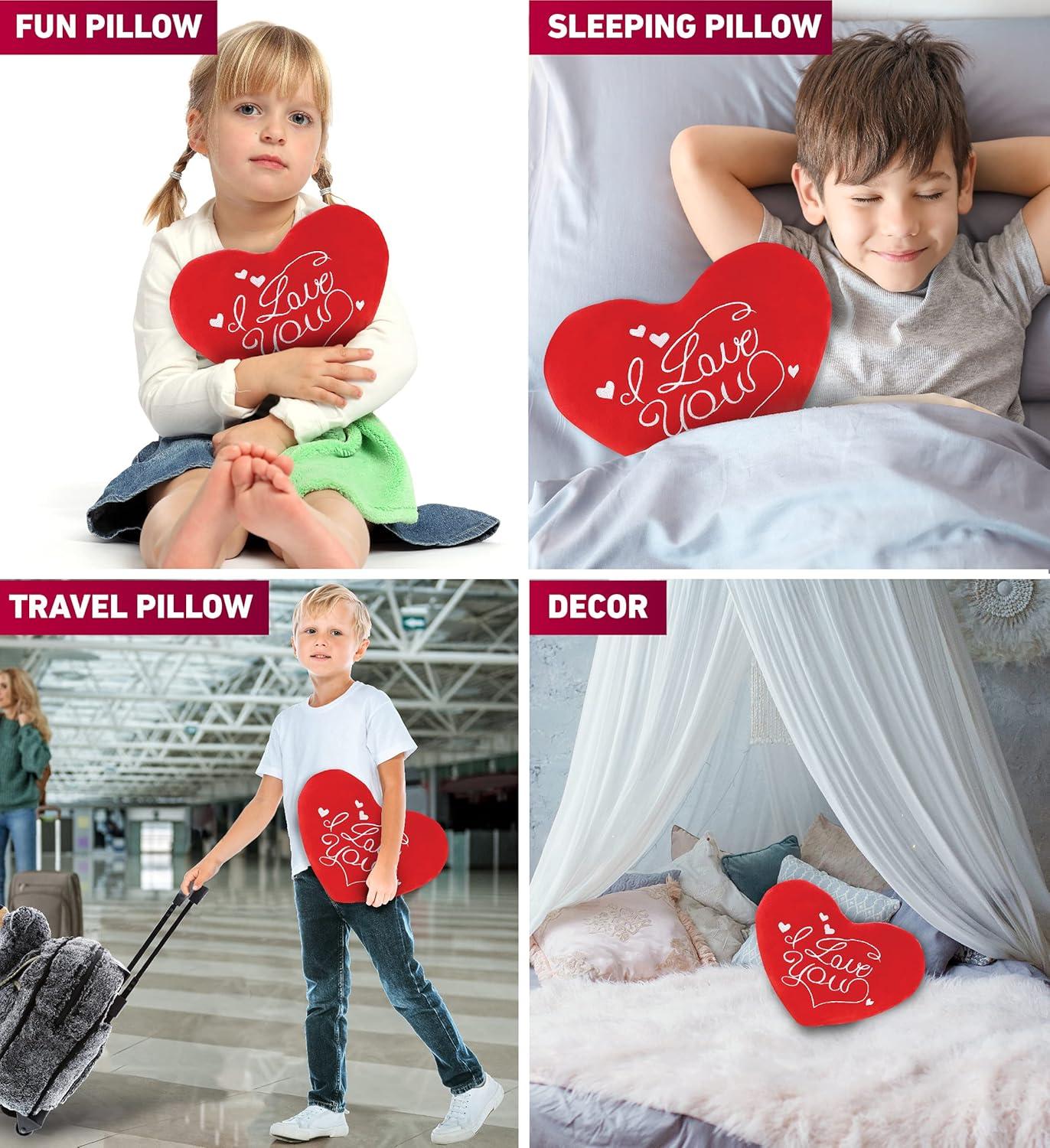 DolliBu I Love You Plush Red Heart Pillow - Fluffy Decorative Stuffed Heart Plush for Anniversary, Valentines Day and Special Occasions, Cute Plush Heart Shaped Throw Pillows - 12 Inch