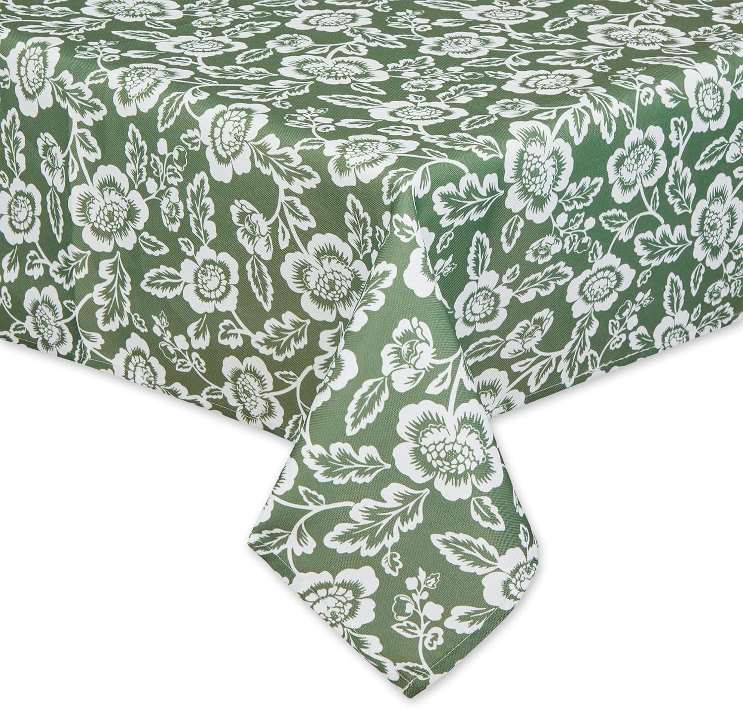 Design Imports  Artichoke Green Floral Print Outdoor Tablecloth With Zipper 60X84