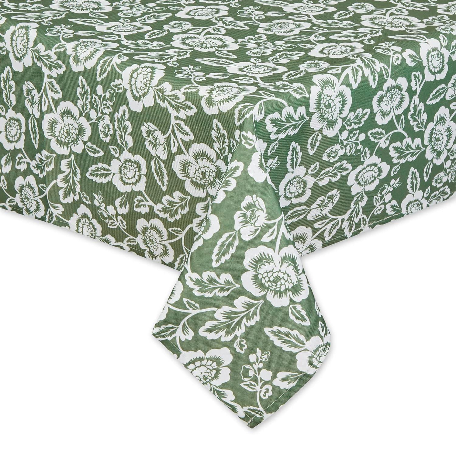 Design Imports  Artichoke Green Floral Print Outdoor Tablecloth With Zipper 60X84