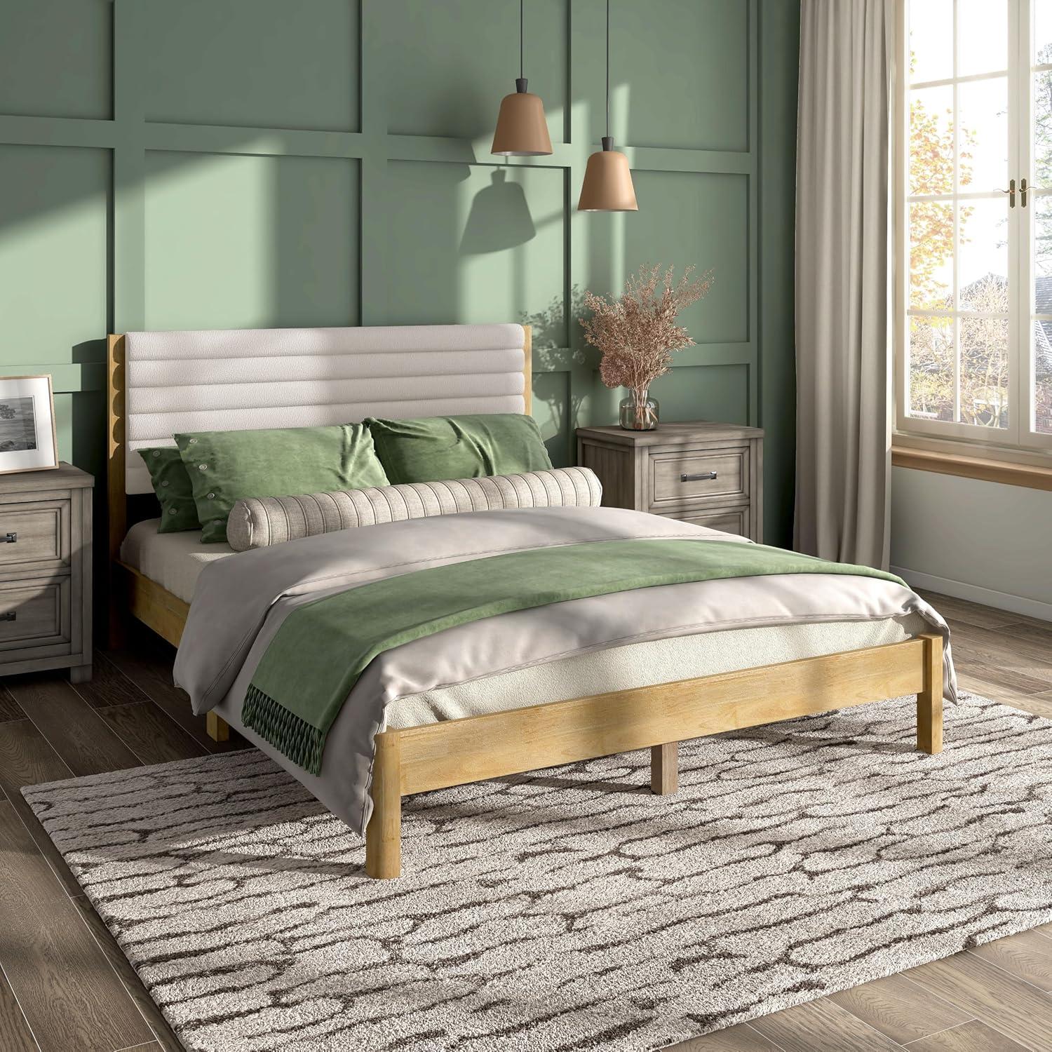 HOMES: Inside + Out Queen Belna Platform Bed with Boucle Upholstery Natural