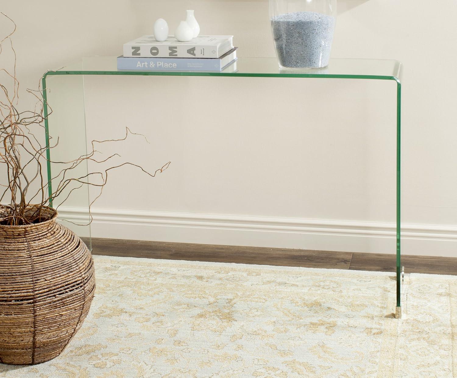 Transitional Clear Tempered Glass Rectangular Console Table