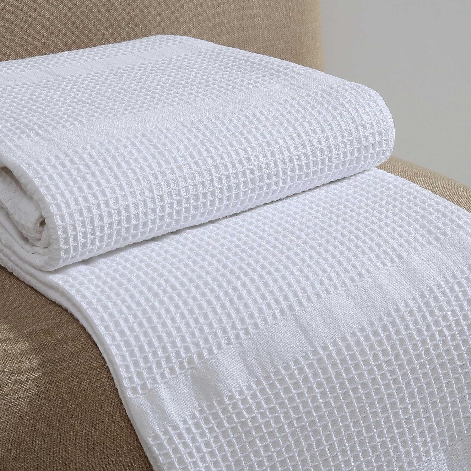 White Cotton Waffle Weave King Blanket