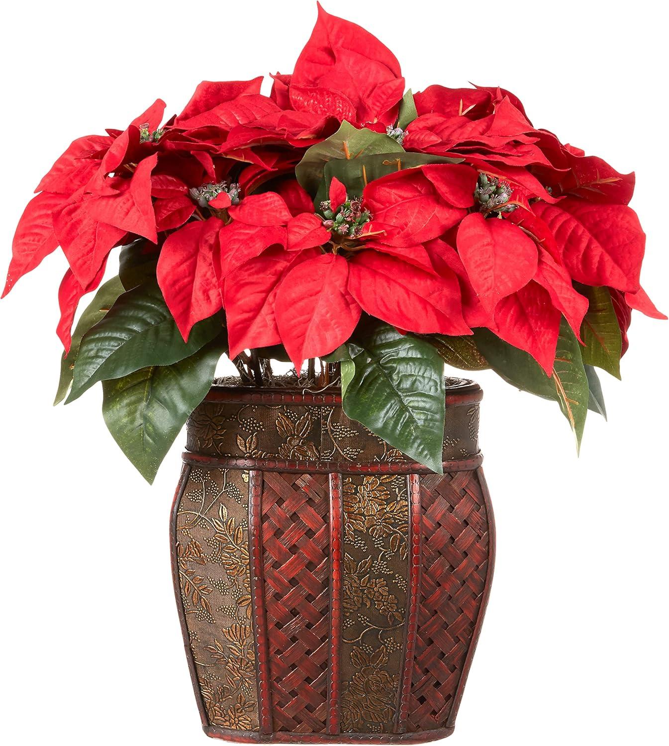 Festive Elegance Poinsettia Silk Arrangement in Decorative Vase