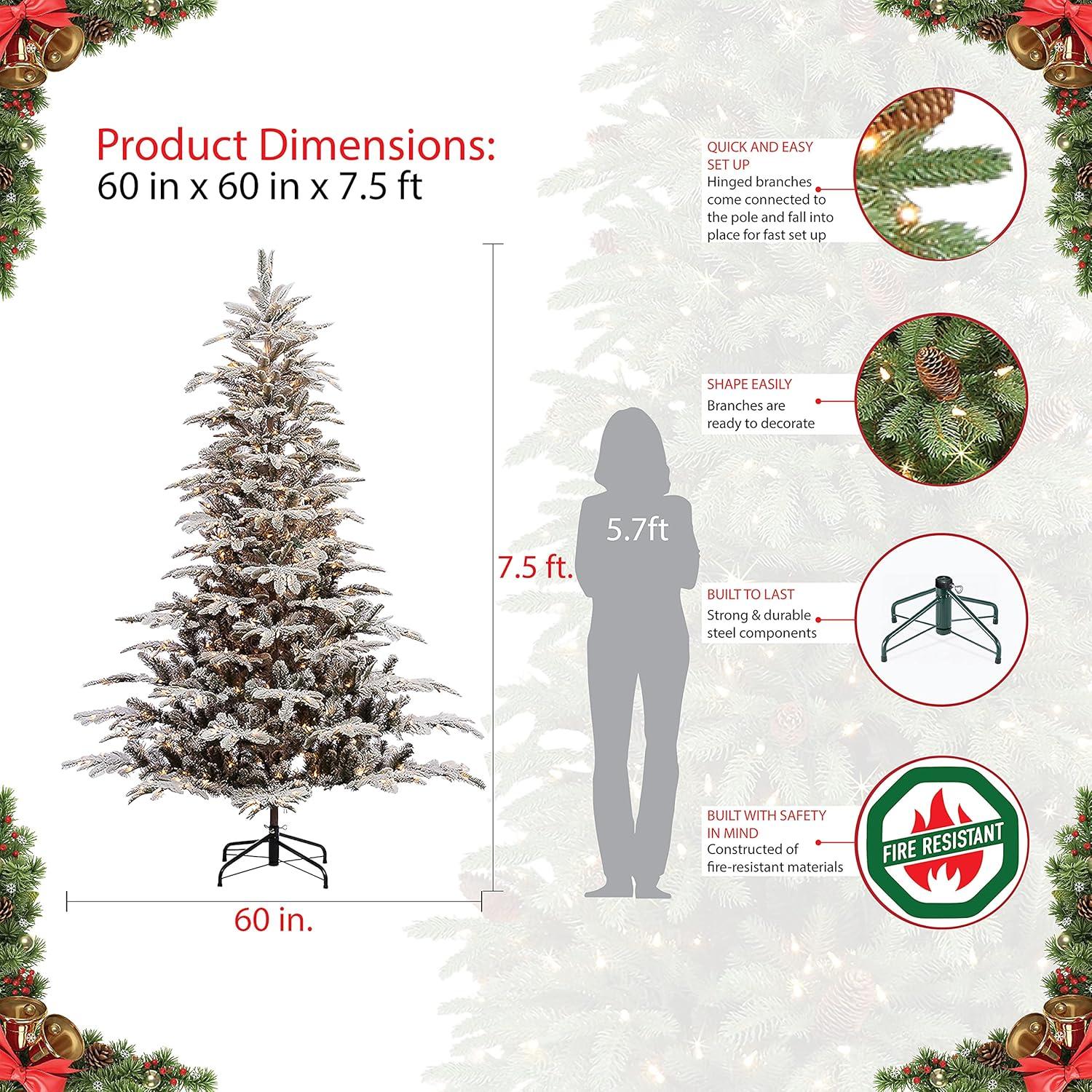 7 1/2 ft. Pre-lit Aspen Green Fir Flocked Artificial Christmas Tree 700 UL listed Clear Lights