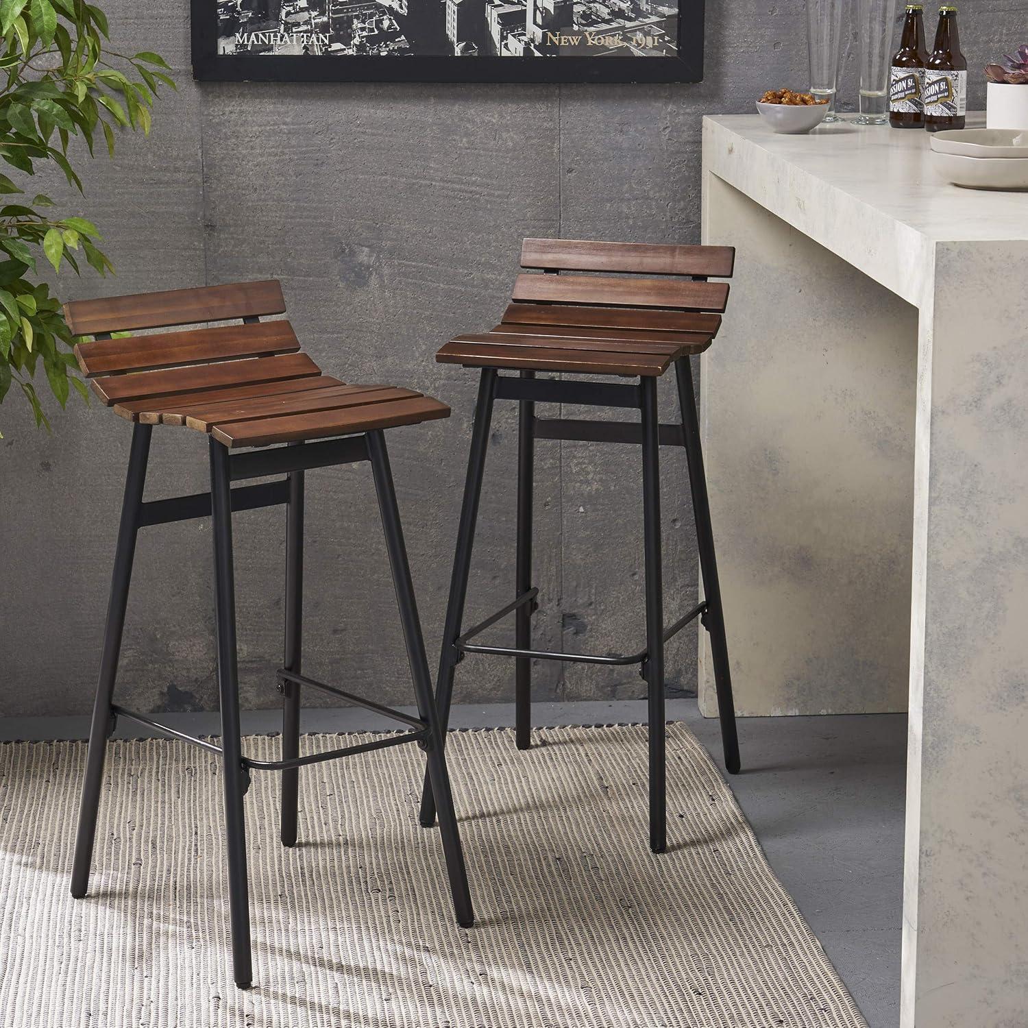 Set of 2 Pepperwood Wooden Barstool Dark Brown - Christopher Knight Home: Industrial Style, Acacia Frame, 29.25" Height
