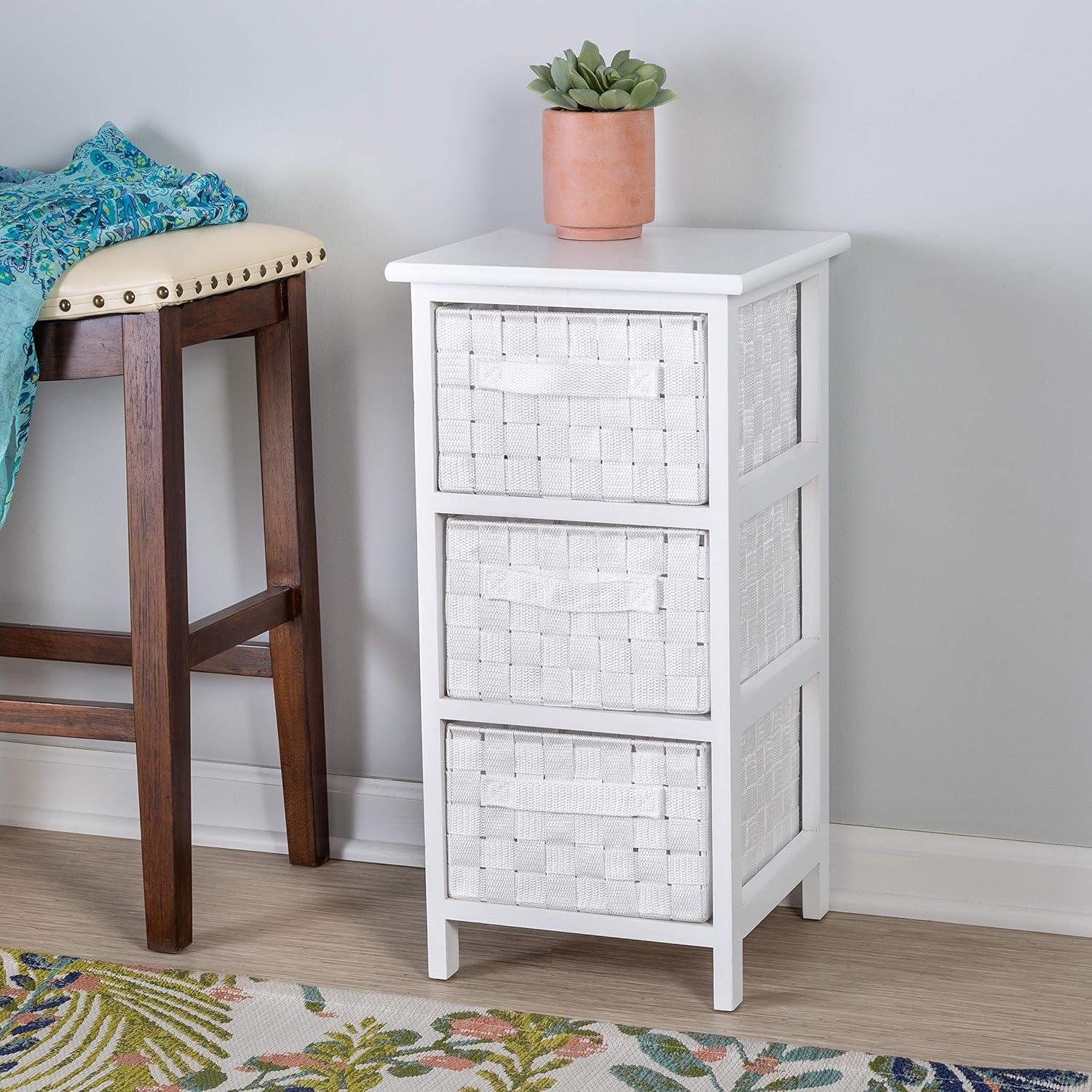 Honey-Can-Do 3 Drawer Chest White: Decorative Storage Drawers, Wood Surface, 24" Height, 12" Depth, 3 Shelves