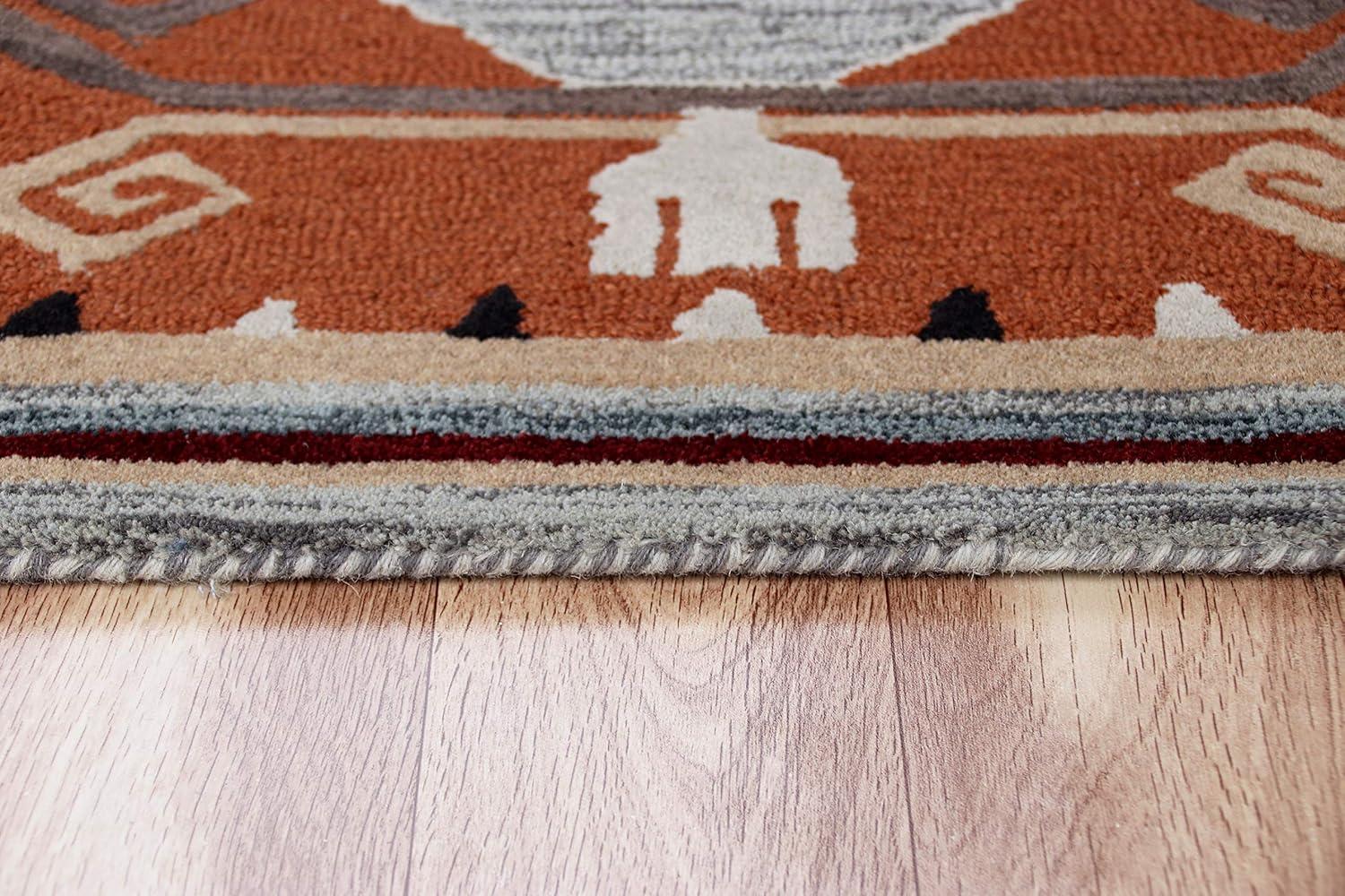 Ox Bay Terracotta Textile Southwestern Shape Rug, 4 ft. Octagon, Terracotta / Gray
