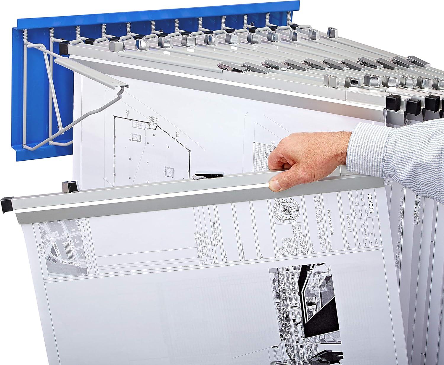 Black Steel Wall-Mounted Blueprint Rack with Pivot Brackets