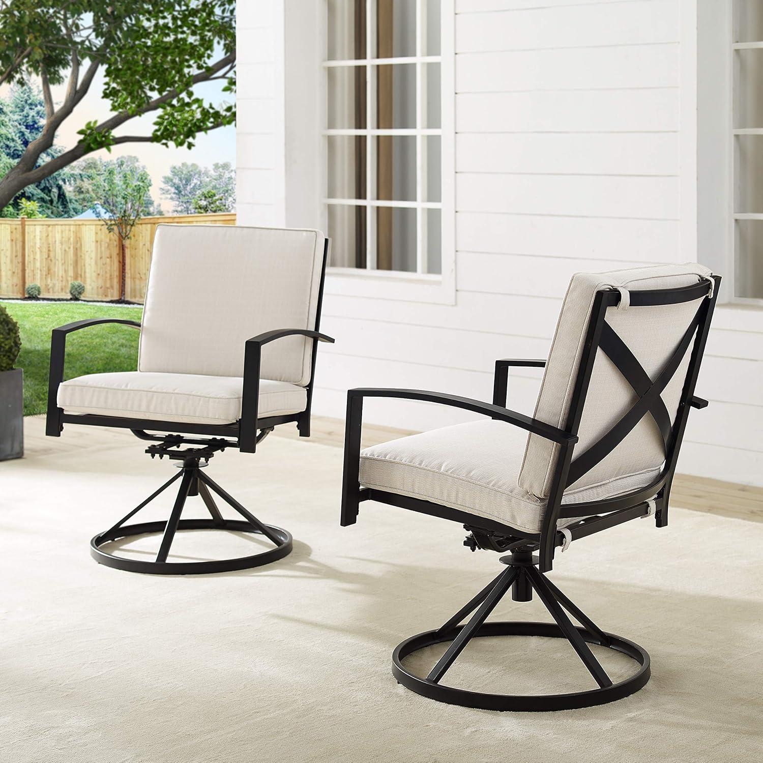 Gray Steel Outdoor Swivel Dining Chairs with Cushions, Set of 2