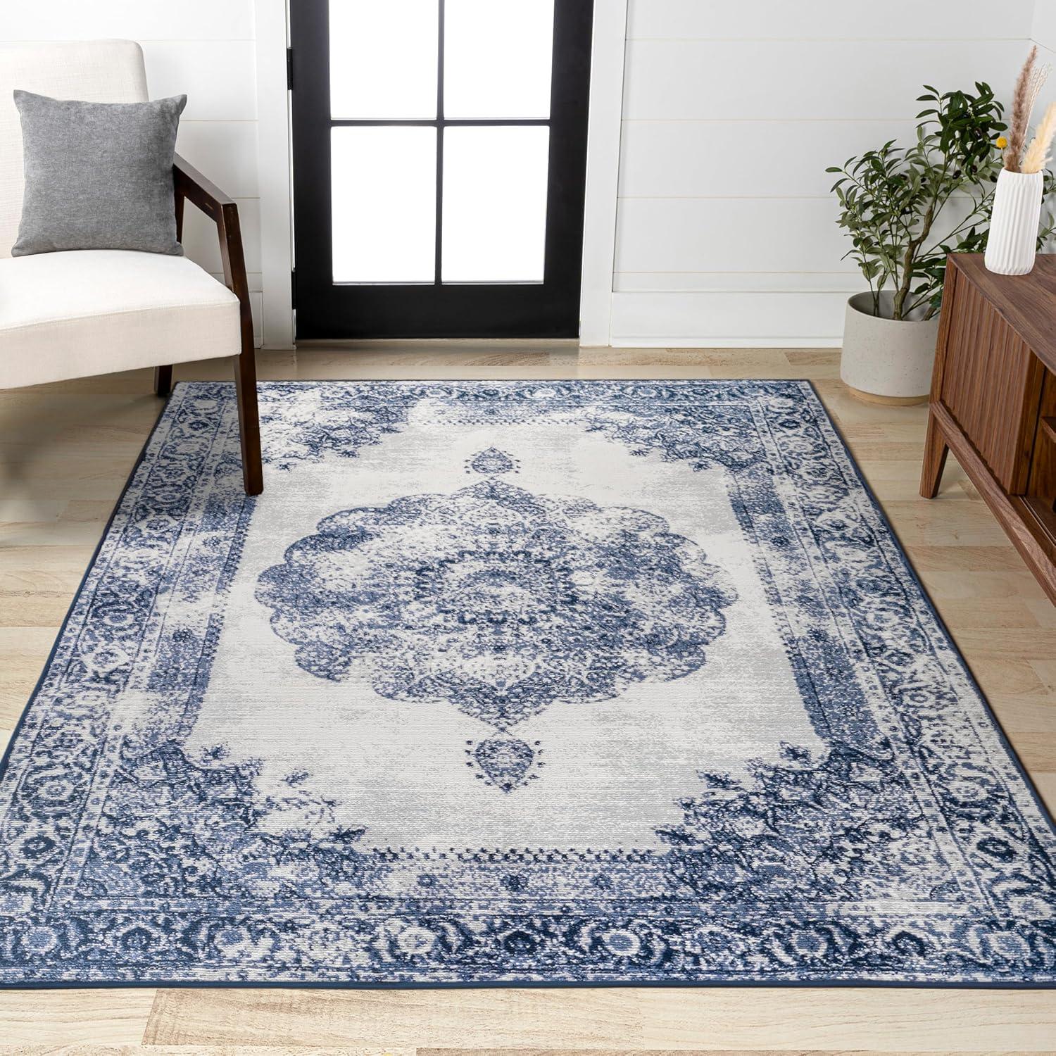 8'x10' Rosalia Cottage Medallion Area Rug, Navy/Ivory - JONATHAN Y