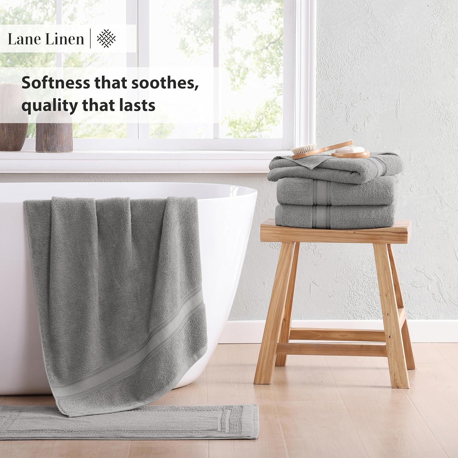 Lane Linen 100% Cotton Bath Sheets Set of 4 (35"x66") - Zero Twist Cotton Extra Large Bath Towels Sets - Quick Dry, Soft & Absorbent Oversized Grey Towels Set - Pre Shrunk, Fade Resistant - Space Grey