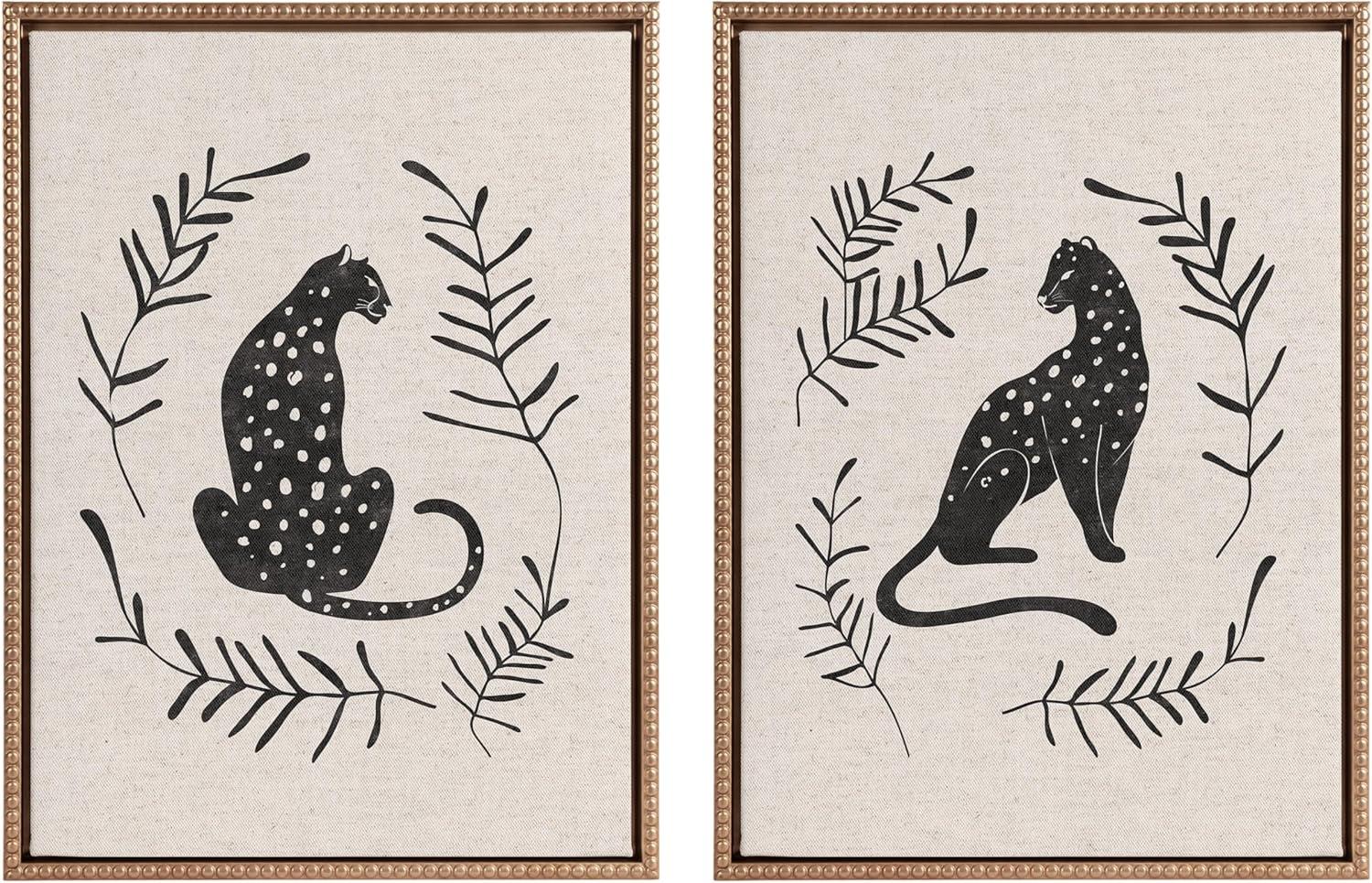 (Set of 2) 18"x24" Sylvie Beaded Jungle Black Bright Framed Canvas Arts by Alexander Ginzburg Gold - Kate & Laurel All Things Decor
