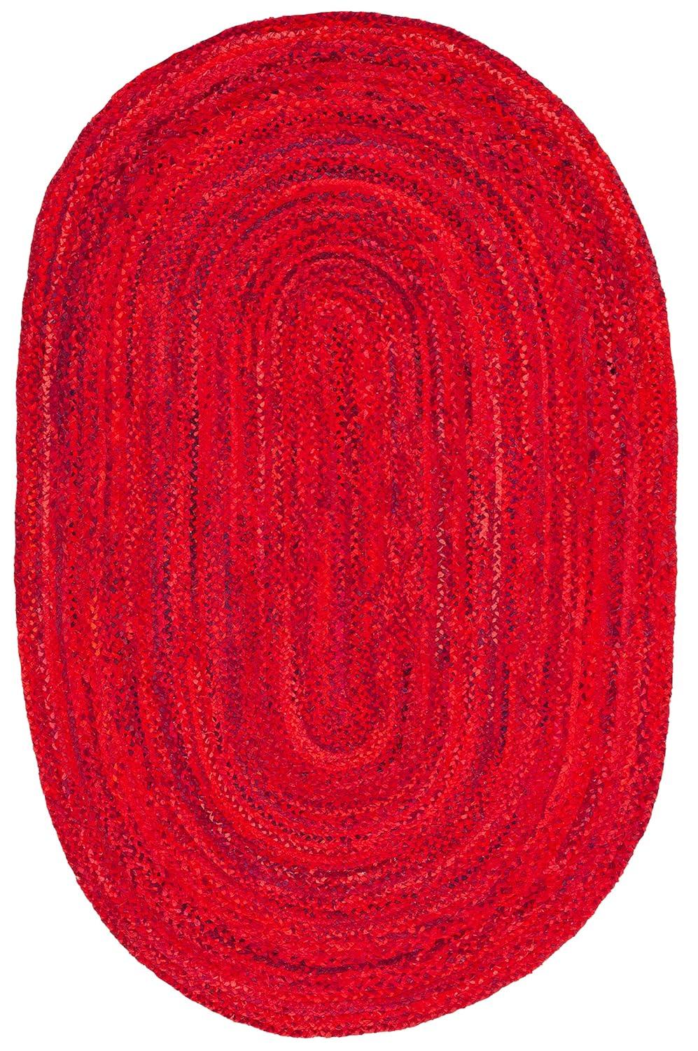 Braided BRD452 Hand Woven Indoor Area Rug - Red - 5'x8' Oval - Safavieh