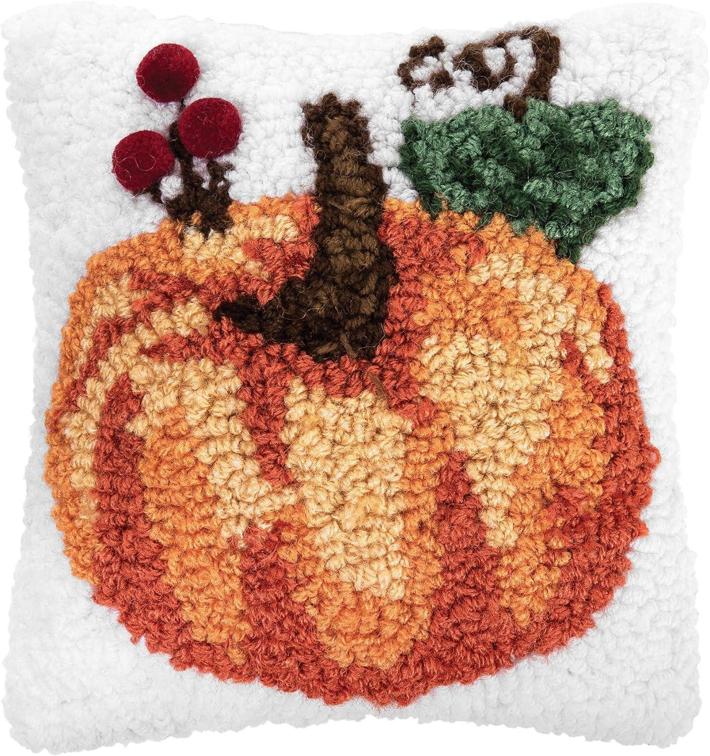 Pumpkin Hooked Petite Size Fall Pillow