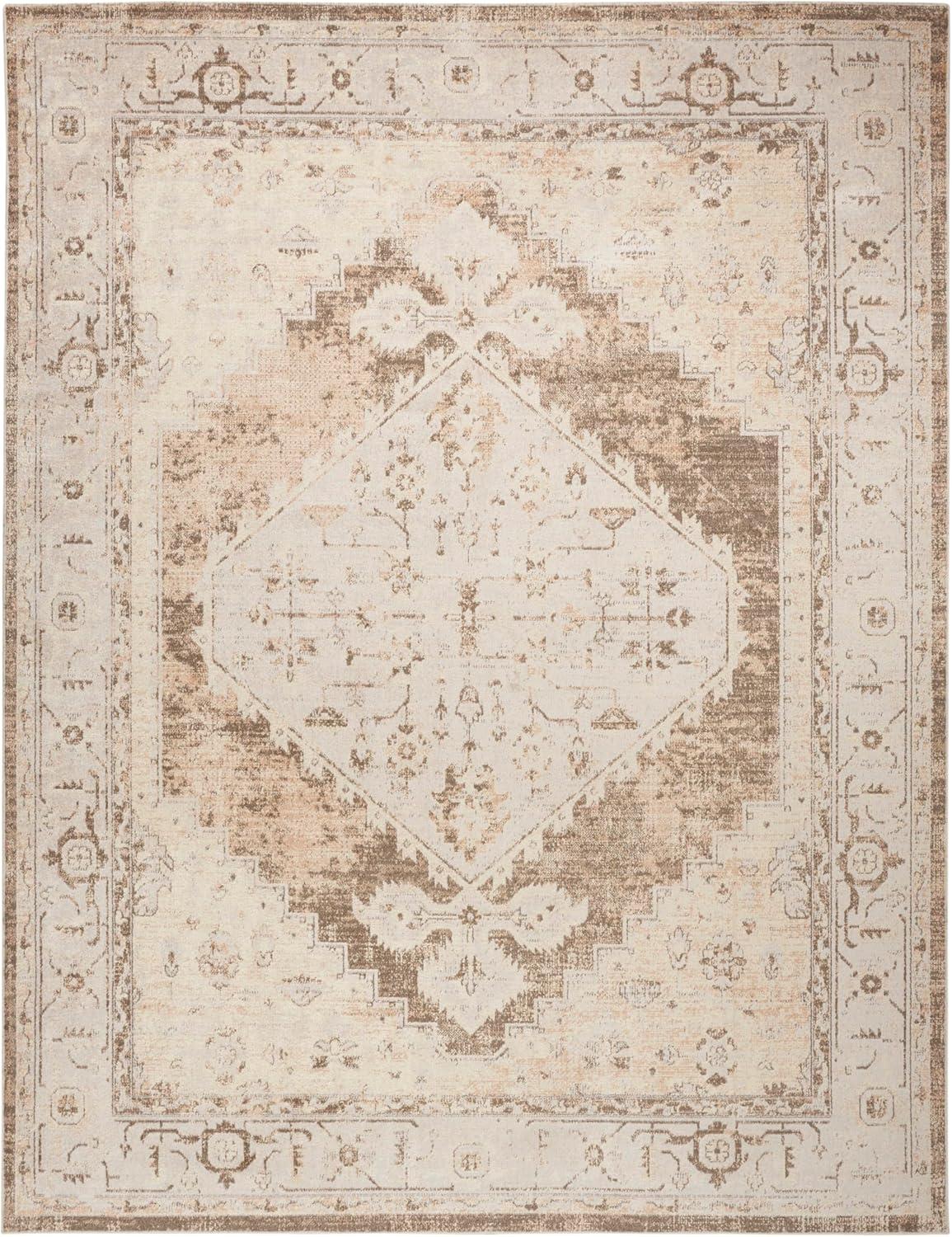 Astra Oriental Machine Washable Power Loom Polyester Area Rug in Beige