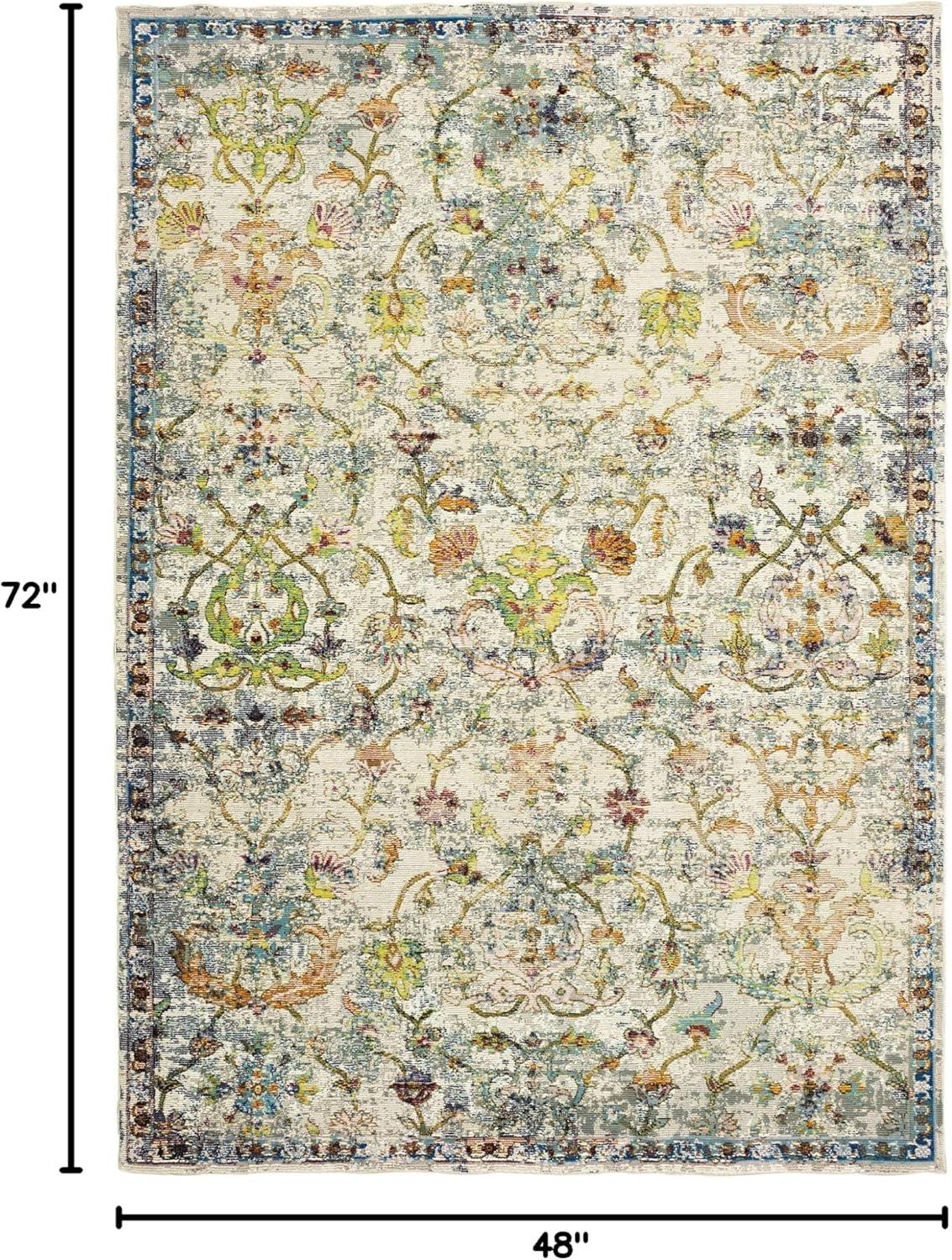 LR Home Ada 4' x 6' Green/Gray Distressed Floral Indoor Area Rug