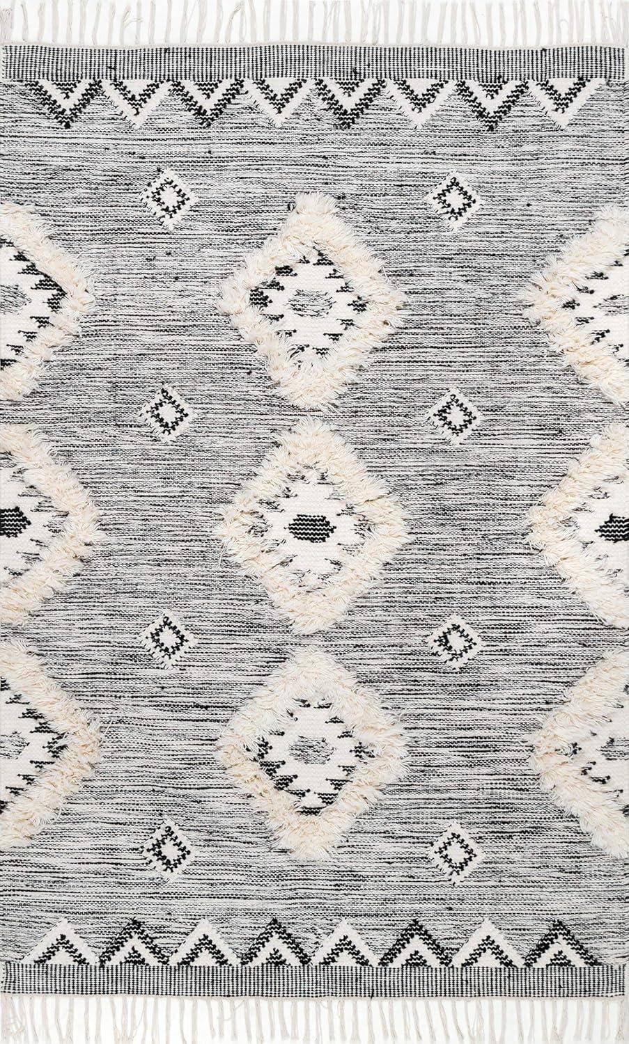Nuloom Savannah Diamond 2x6 Wool Runner Indoor Area Rug for Living Room Bedroom Dining Room Entryway Hallway Kitchen, Black/Ivory