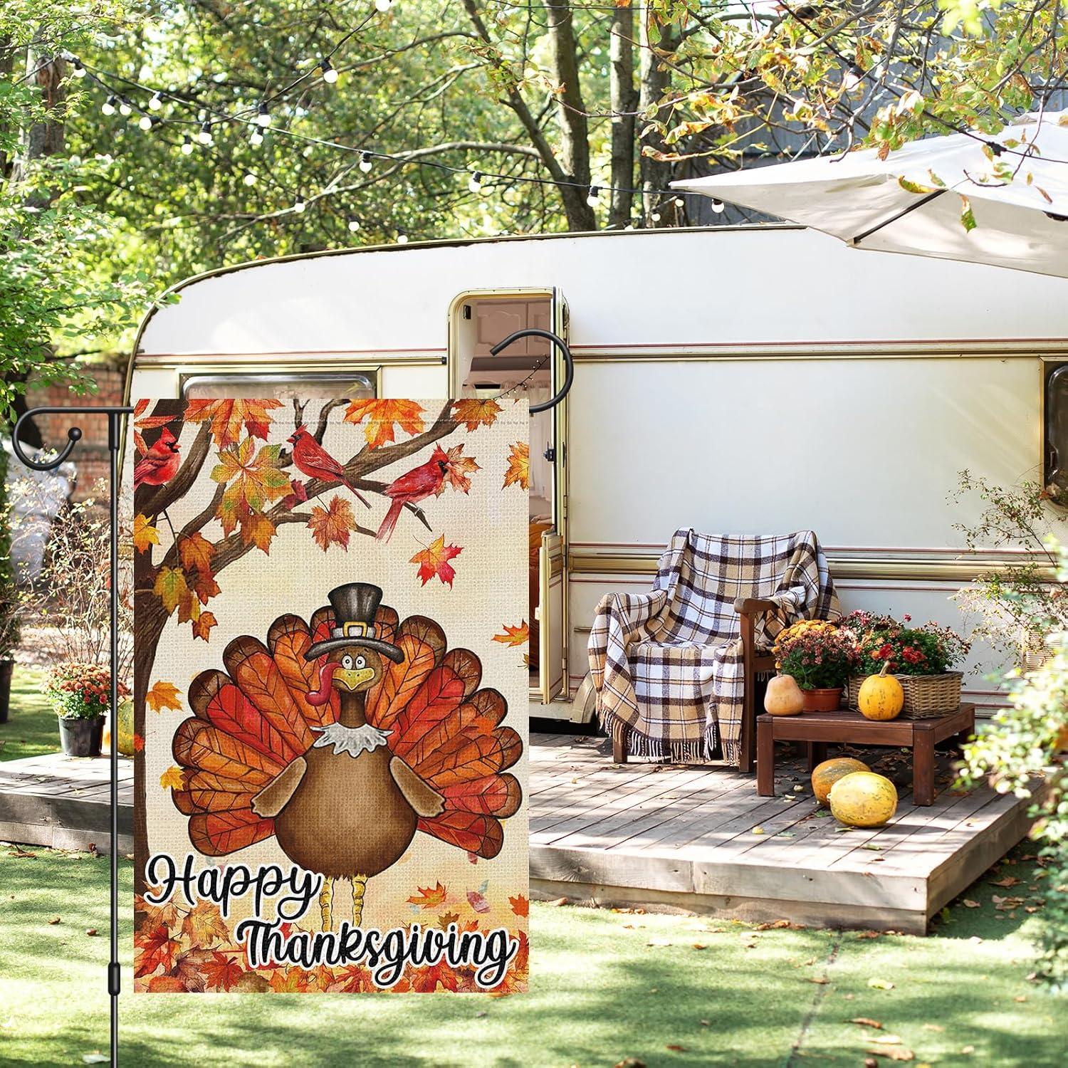 Thanksgiving Garden Flag,Happy Thanksgiving Flags 12 x 18 Inch Thanksgiving House Flag Double-Sided 2 Layer Thanksgiving Turkey House Flag For Thanksgiving Decoration