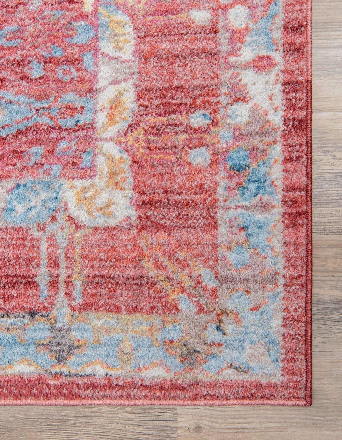 Unique Loom Williamsburg Brighton Rug Red/Beige 8' Square Border Bohemian Perfect For Dining Room Living Room Bed Room