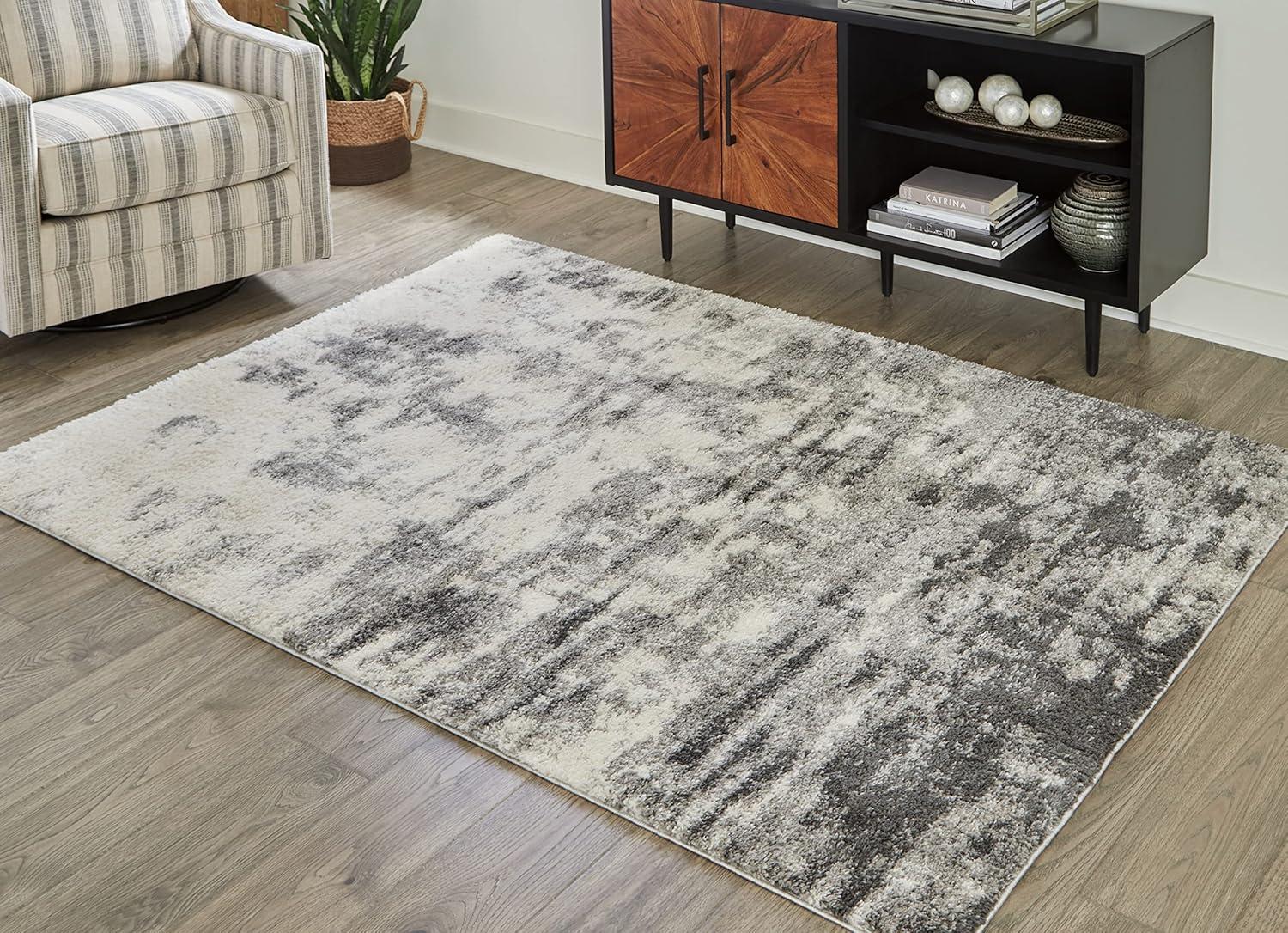 Gray and Cream Abstract Shag 8' x 10' Rug