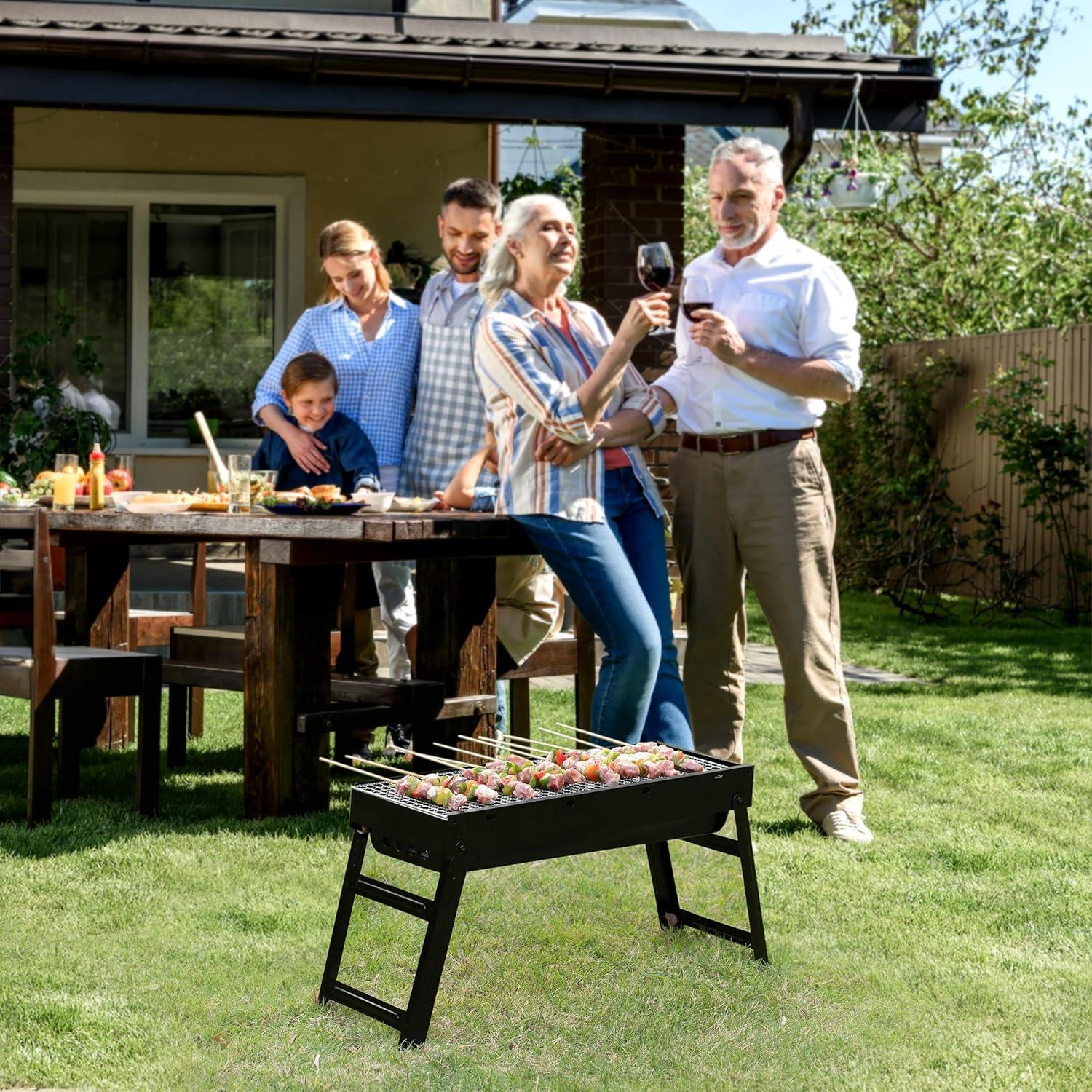 Gardenised Portable Standing Charcoal Grill Foldable Stainless Steel Bbq For Camping Backyard Tailgating Hiking Picnic Travel Beach Party Garden Gathering Poolside Cooking Skewers & Outdoor Barbecue