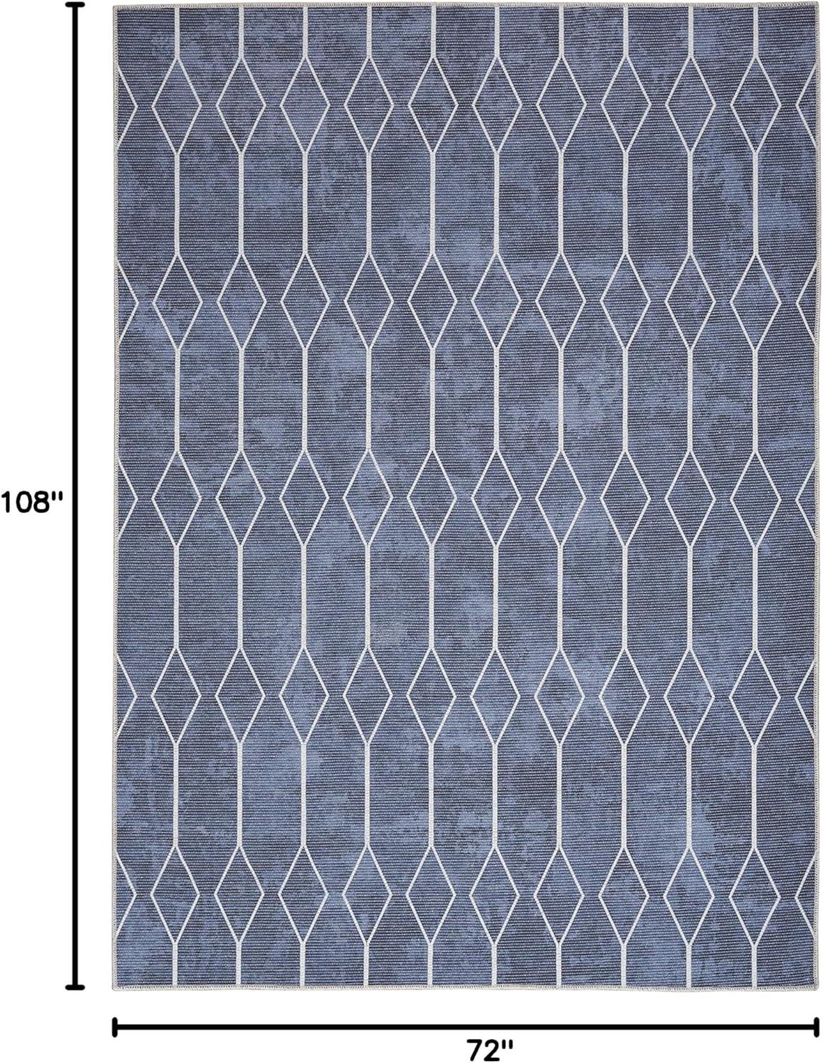 SR107 Geometric Machine Washable Area Rug in Navy Blue