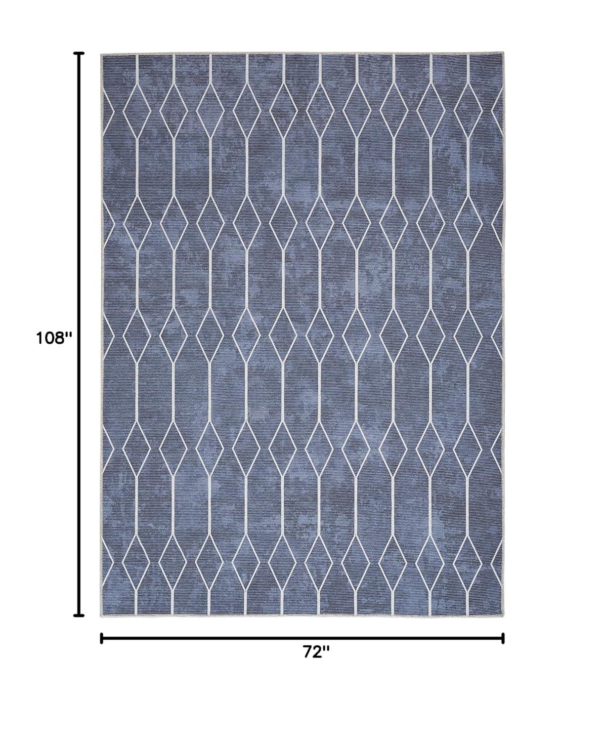Pymble Geometric Machine Washable Area Rug in Navy Blue