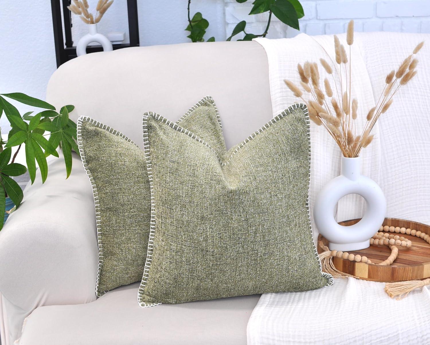 Oveesha Tassel Soft Chenille Throw Pillow Covers With Stitched Edge (Set of 2)