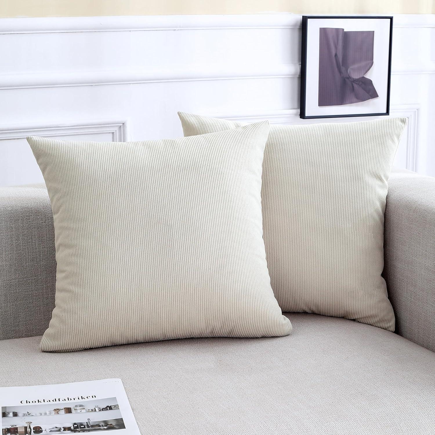 LALA & WONZ Corduroy Striped Throw Pillow Covers (Set of 2)