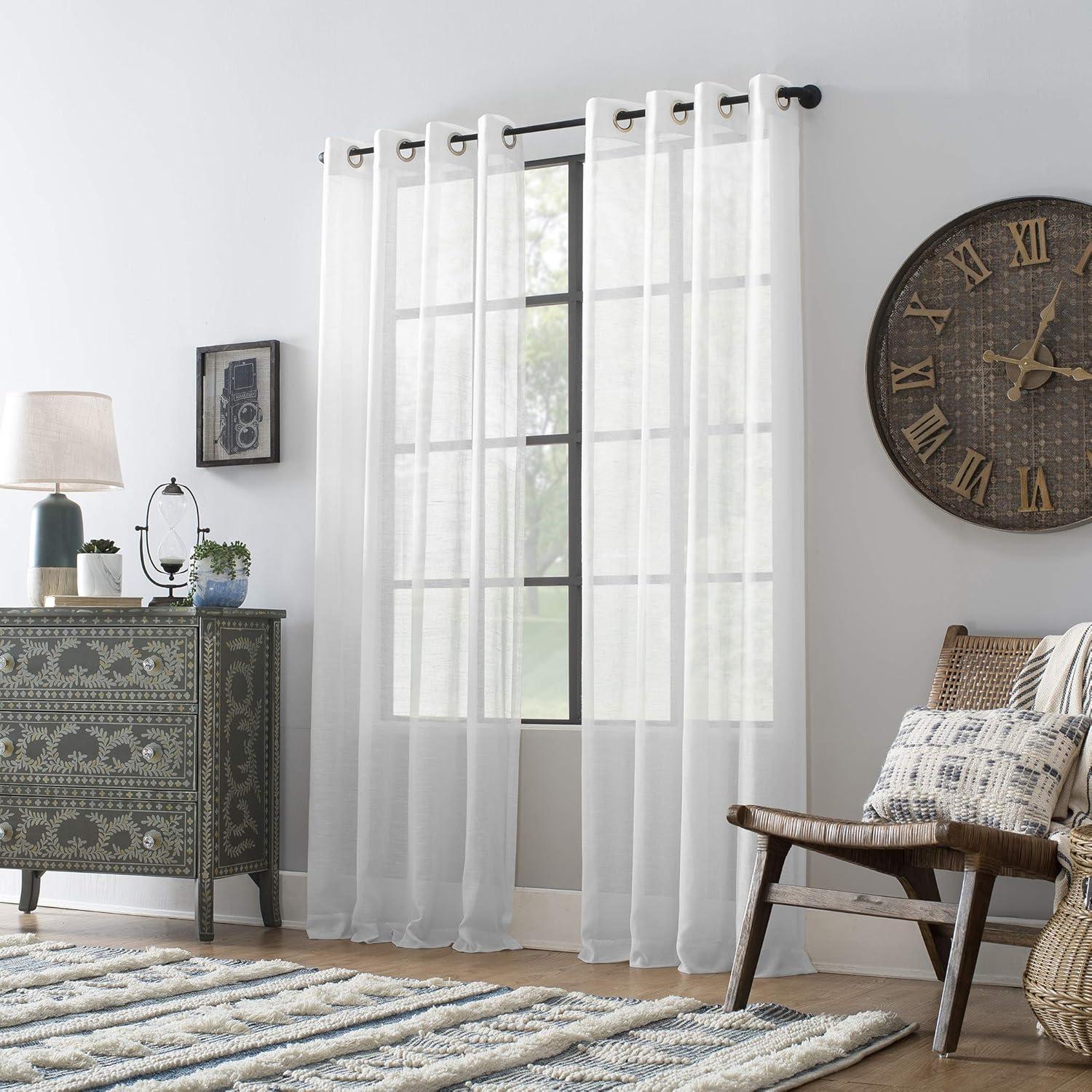 95"x52" Slub Textured Linen Blend Grommet Top Curtain White - Archaeo: Modern Light Filtering Panel