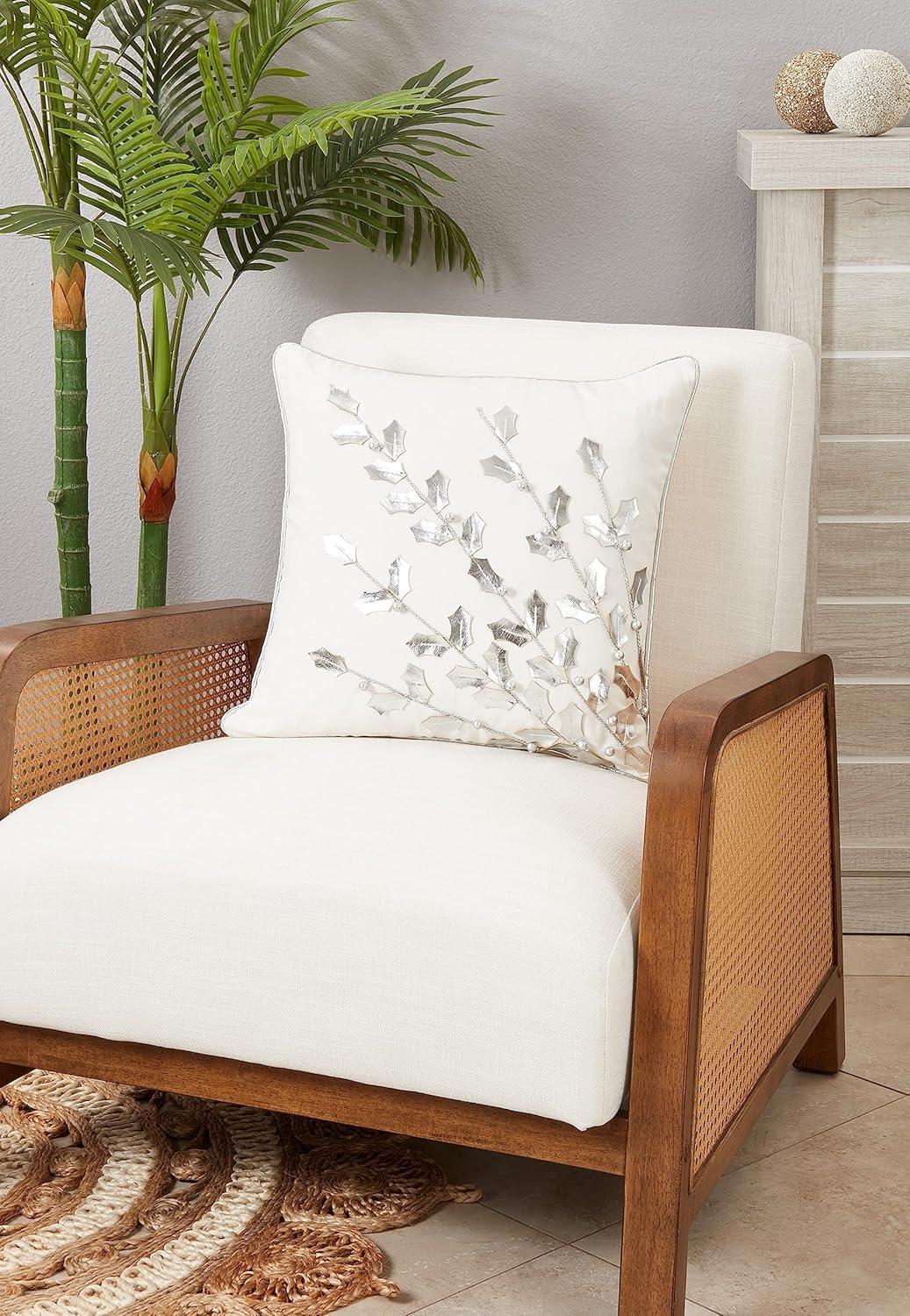 Saro Poinsettia Collection Floral Cotton Throw Pillow