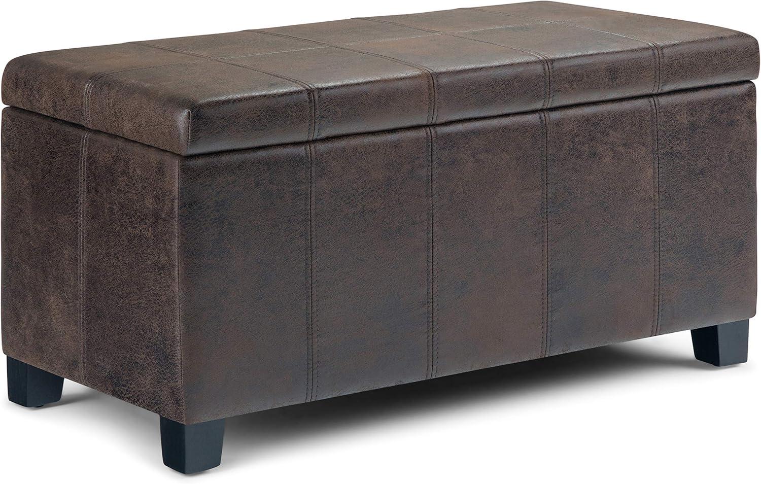 Distressed Brown Faux Leather Storage Footstool with Lift-Up Lid